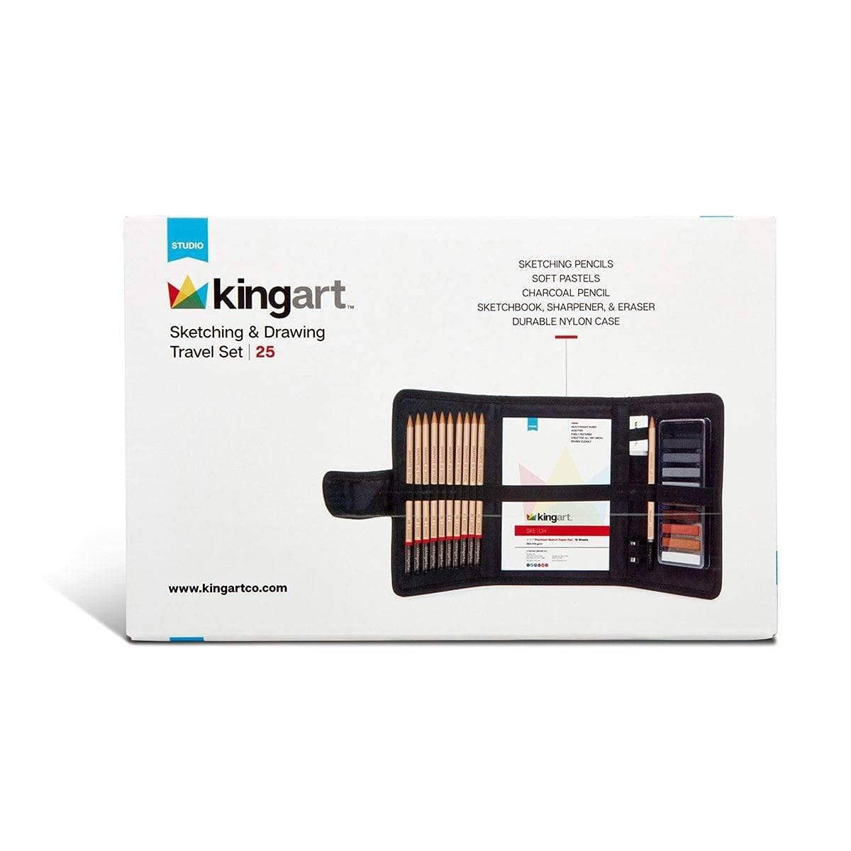 KINGART DRAWING & SKETCHING 25 pc. TRAVEL SET, 1 Count (Pack of 1), Gray