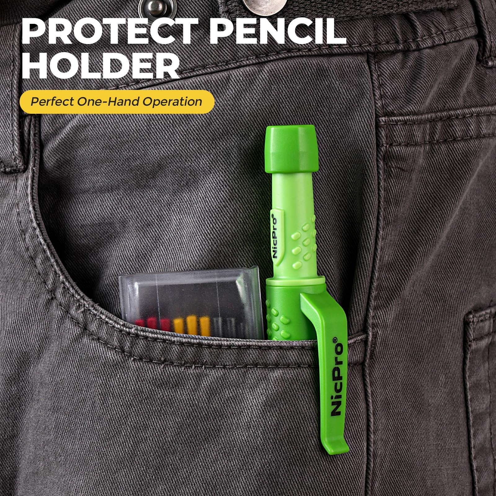 Carpenter Pencil Mechanical Woodworking Marker Deep Hole 2.8mm 19 Refills Green