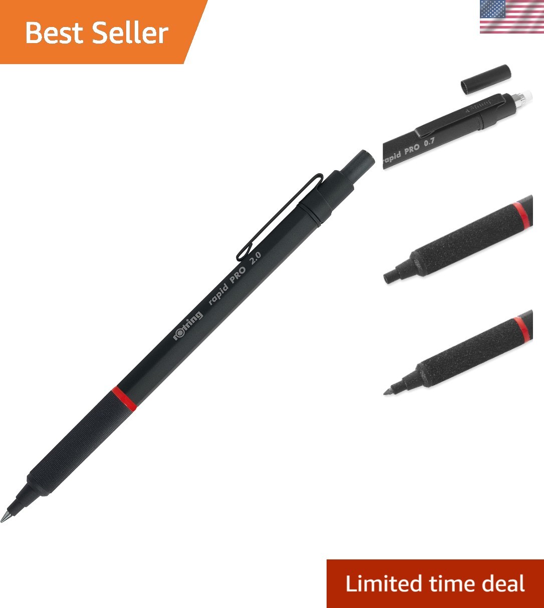 Matte Black Rapid Pro Mechanical Pencil 2.0 mm – Comfortable, High-Performance