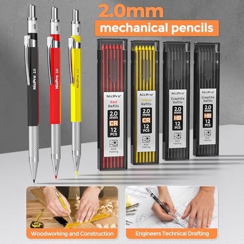Mechanical Carpenter Pencil Set 36 Pieces 2.0mm 2.8mm Lead Refills Markers