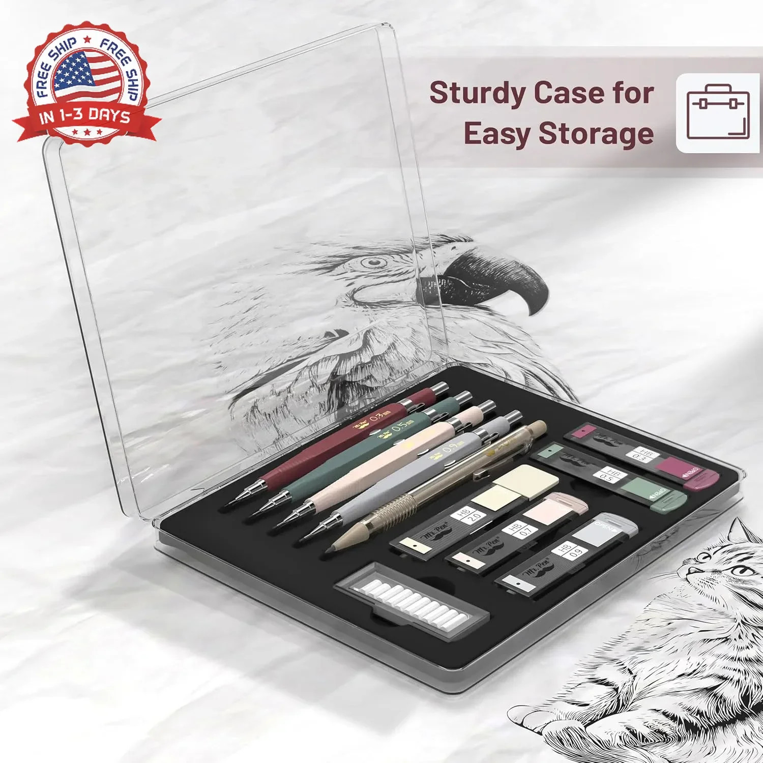 Mr. Pen- Art Mechanical Pencil Set, 5 Vintage Mechanical Pencils (0.3, 0.5, 0.7,