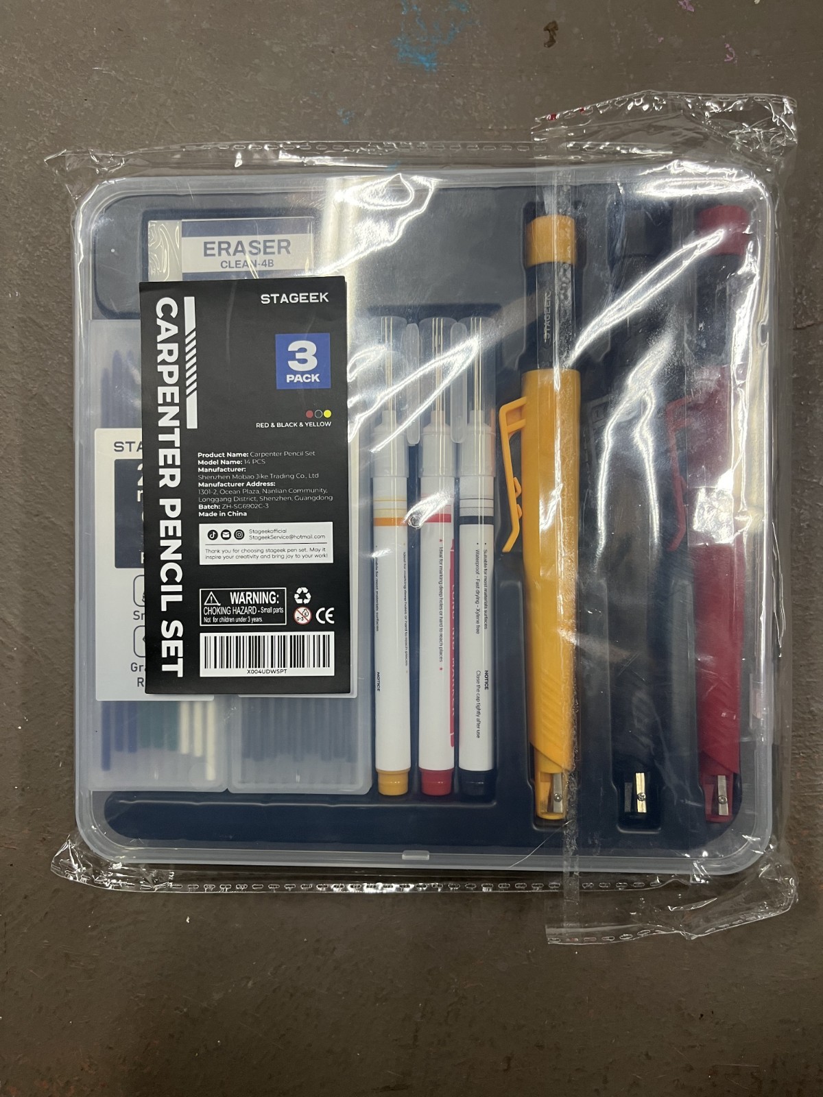 STAGEEK 3 Pack Carpenter Pencils with Sharpener, Mechanical Red/Black/Yellow