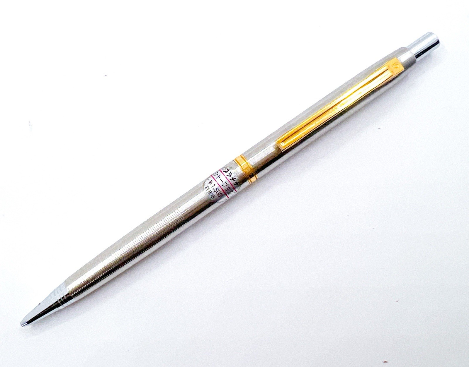Platinum Mechanical Pencil 0.5 mm Steel Gold Trim Push Cap Functional Japan