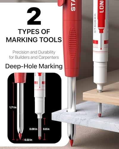 2PCS Carpenter Pencils with Sharpener, Heavy Duty Woodworking Tools, Mechanical