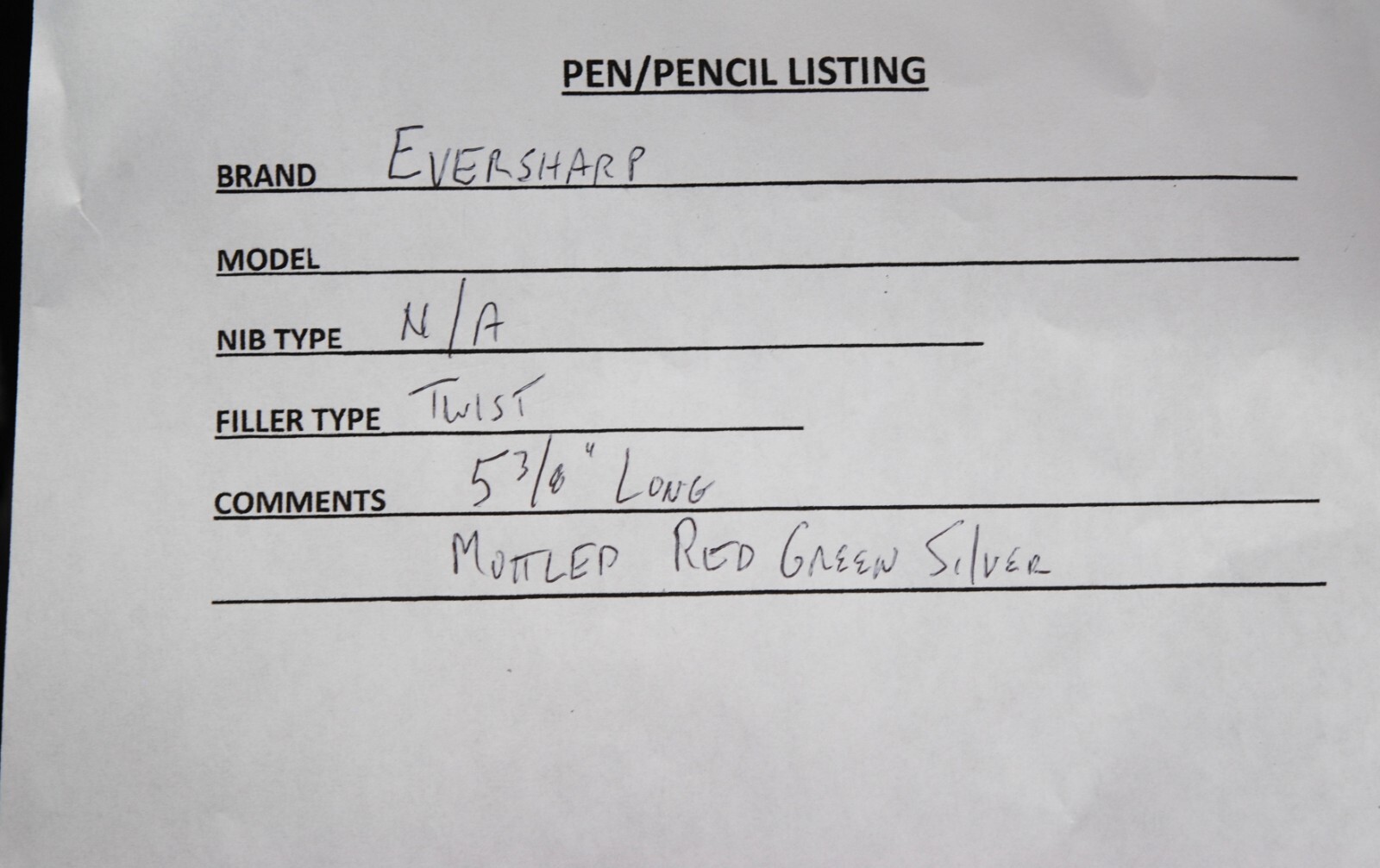 RARE Eversharp VRintage Mechanical Pencil – MOTTLED RED GREEN SILVER ESTATE