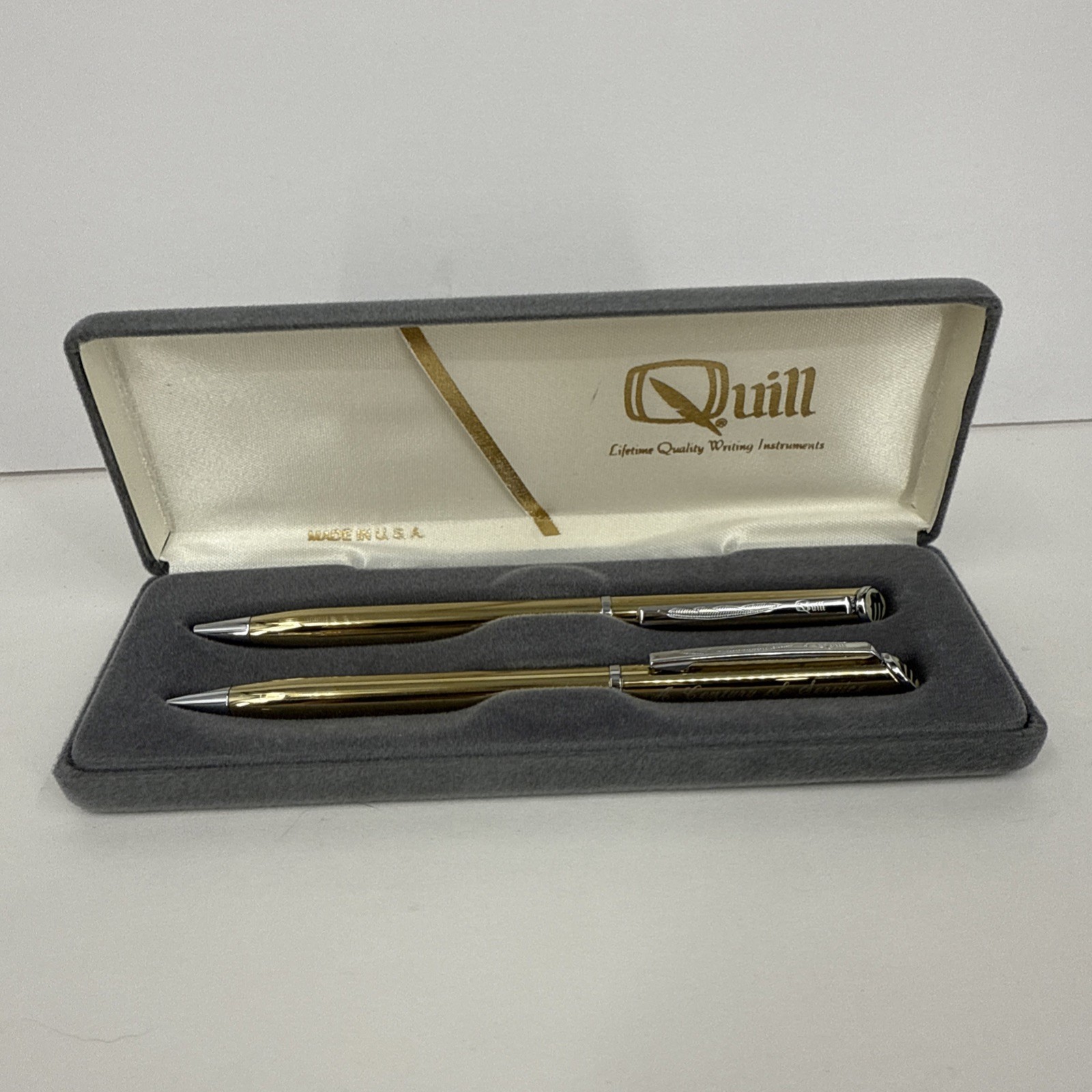 QUILL Brand Gold Tone Pen & Mechanical Pencil Set W/ Case & Slip
