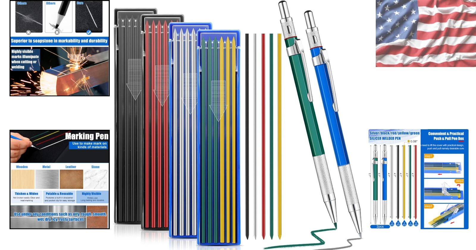Industrial Welders Pencil Pack: 2 Pencils & 48 Refills for Tough Marking Needs