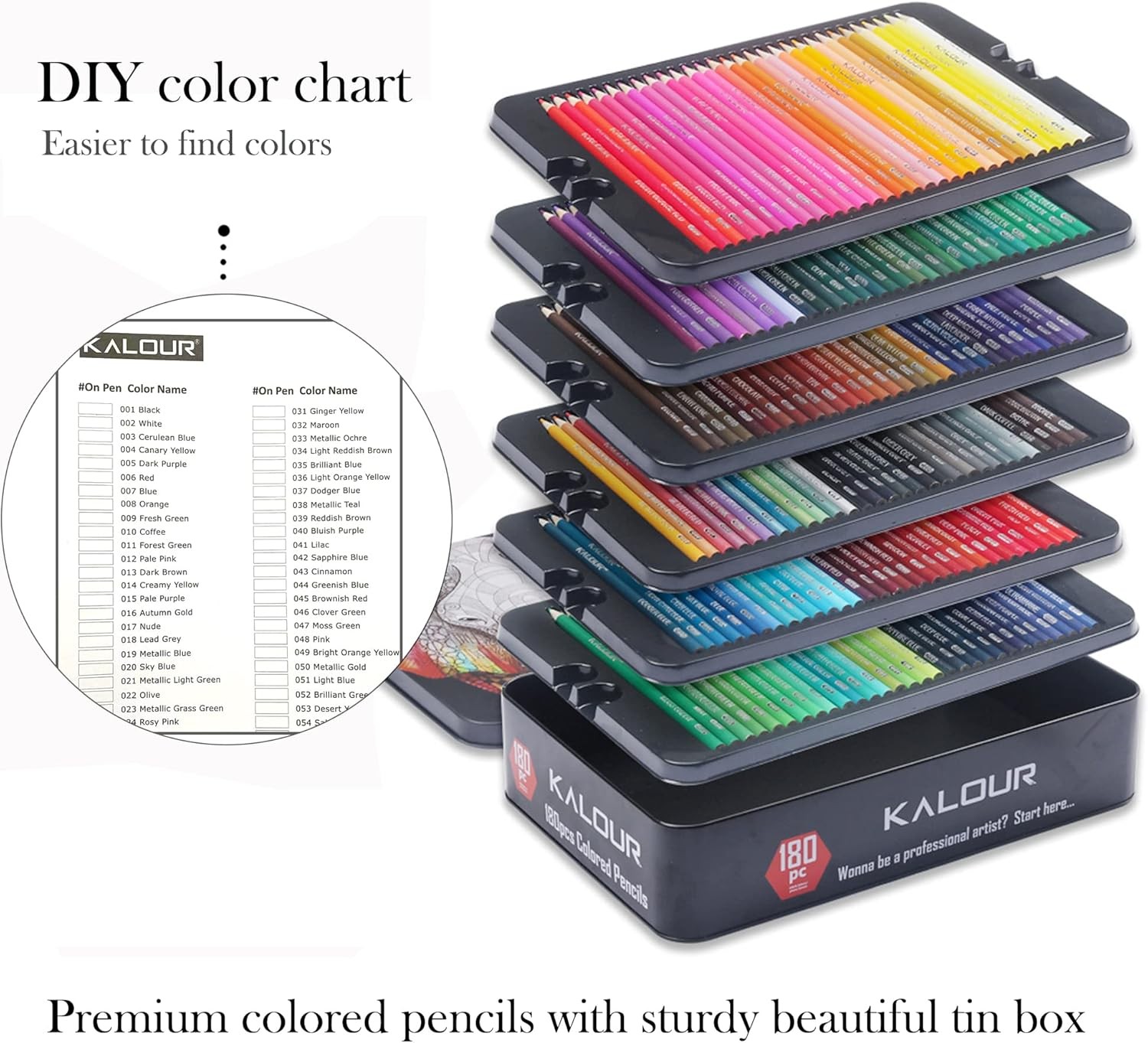 KALOUR 180 Colored Pencil Set for Adults 1 Count (Pack of 180), Multicolor