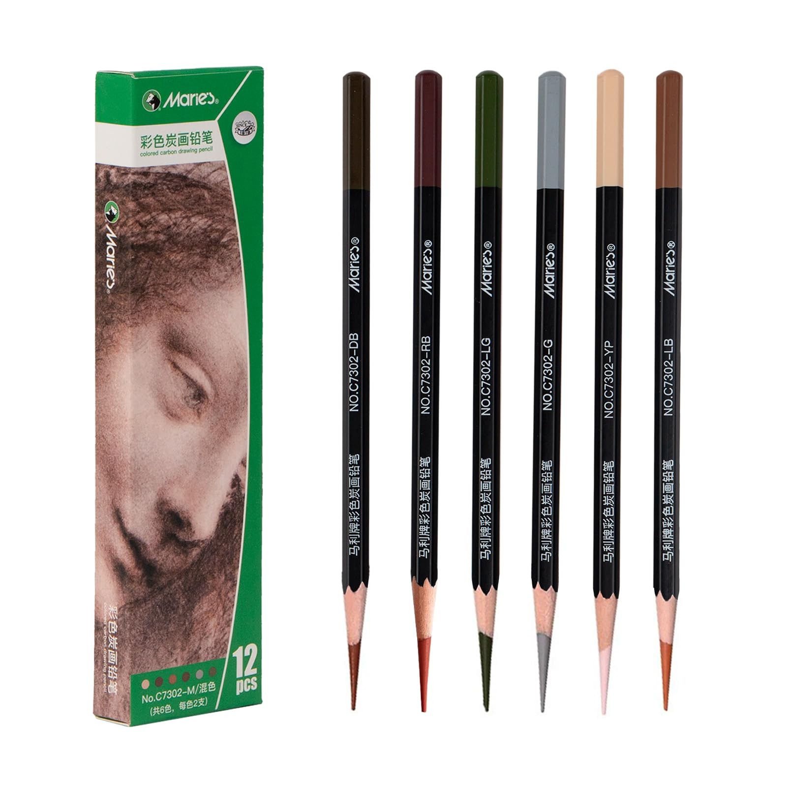 Marie’s Colored Charcoal Pencils Set, 6 12 Count (Pack of 1), Multicolor