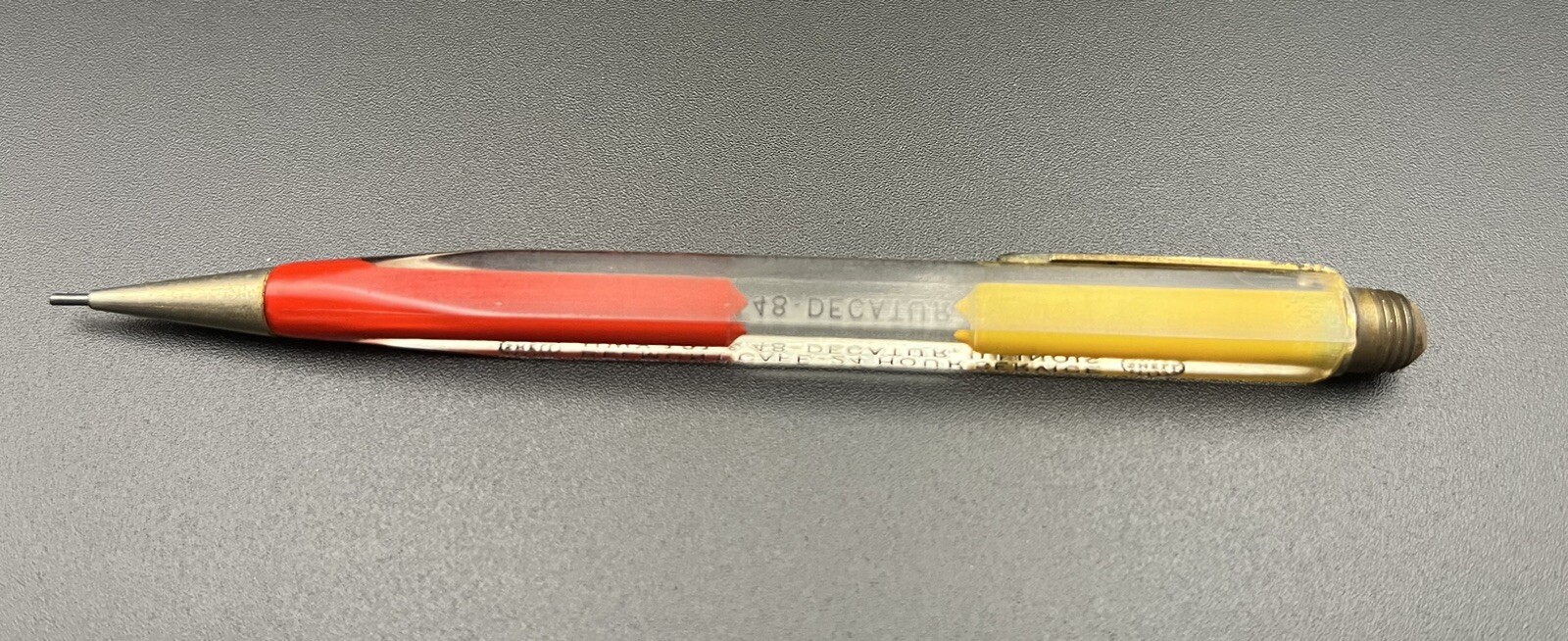 Vintage HA-WI-AN lucite mechanical pencil. Shell Oil Belmont Cafe Decatur IL