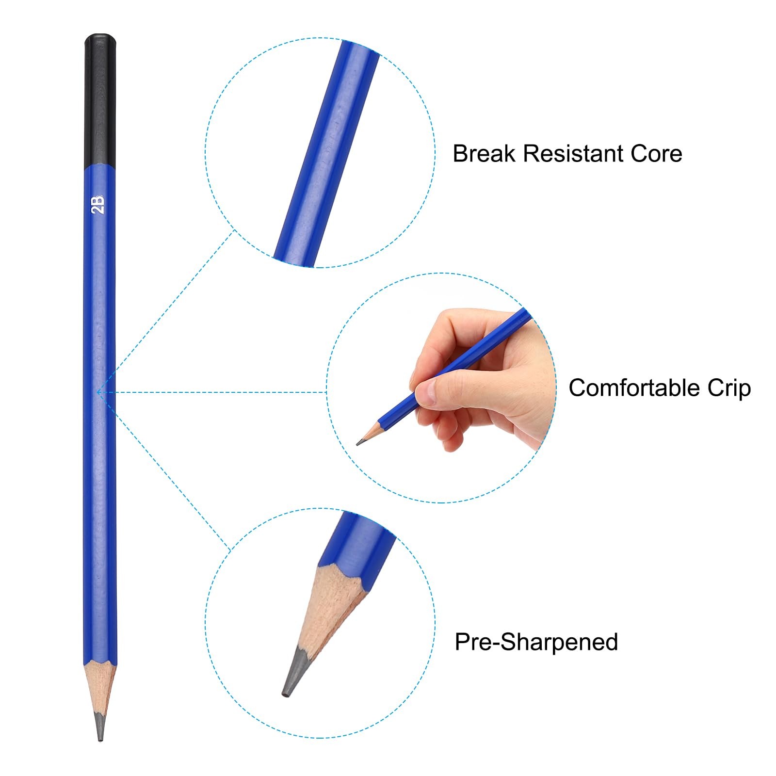 PATIKIL 2B Drawing Pencils for Sketching, 1 Count (Pack of 1), Blue Black