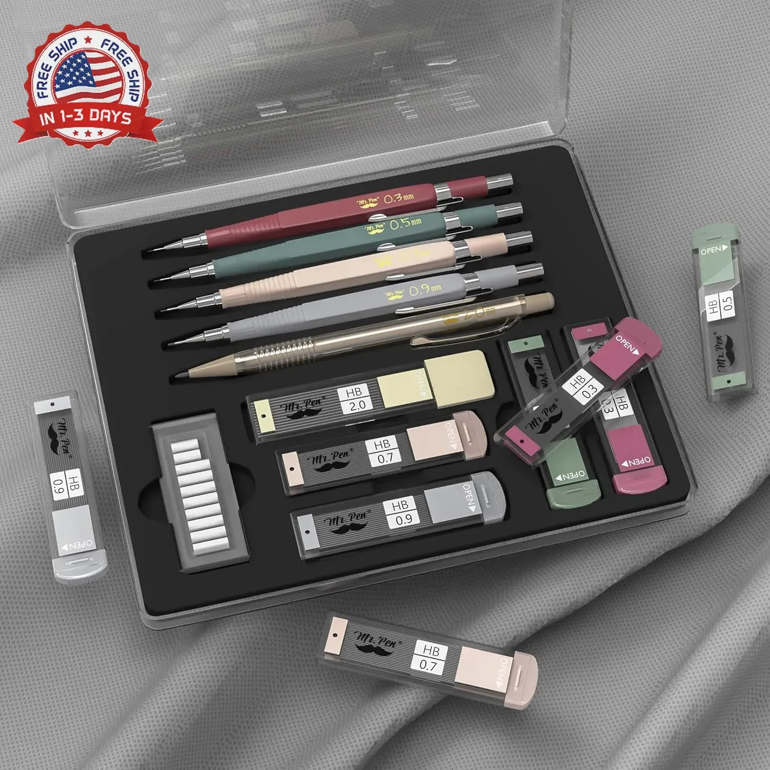 Mr. Pen- Art Mechanical Pencil Set, 5 Vintage Mechanical Pencils (0.3, 0.5, 0.7,
