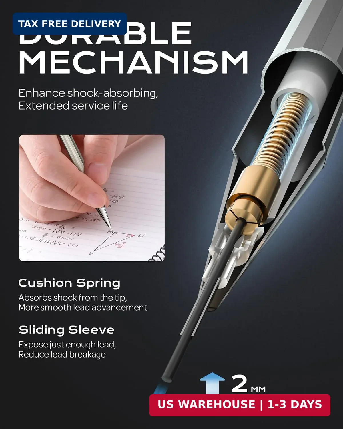 Nicpro 4 Pack Mechanical Pencil 0.7mm with Case, MB1000 Metal Mechanical Pencil