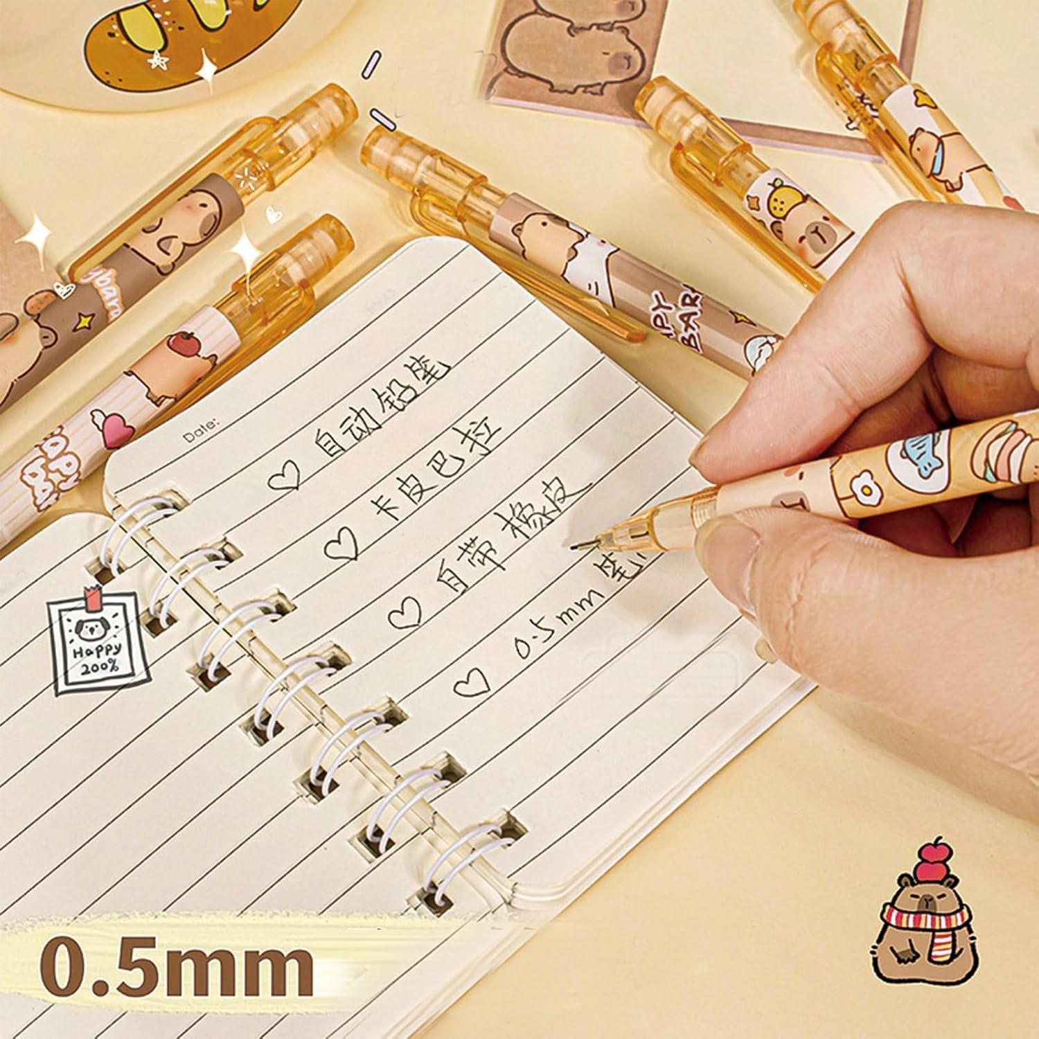 4 Pcs Cute Capybara Mechanical Pencils with Eraser 0.5mm for School & Office