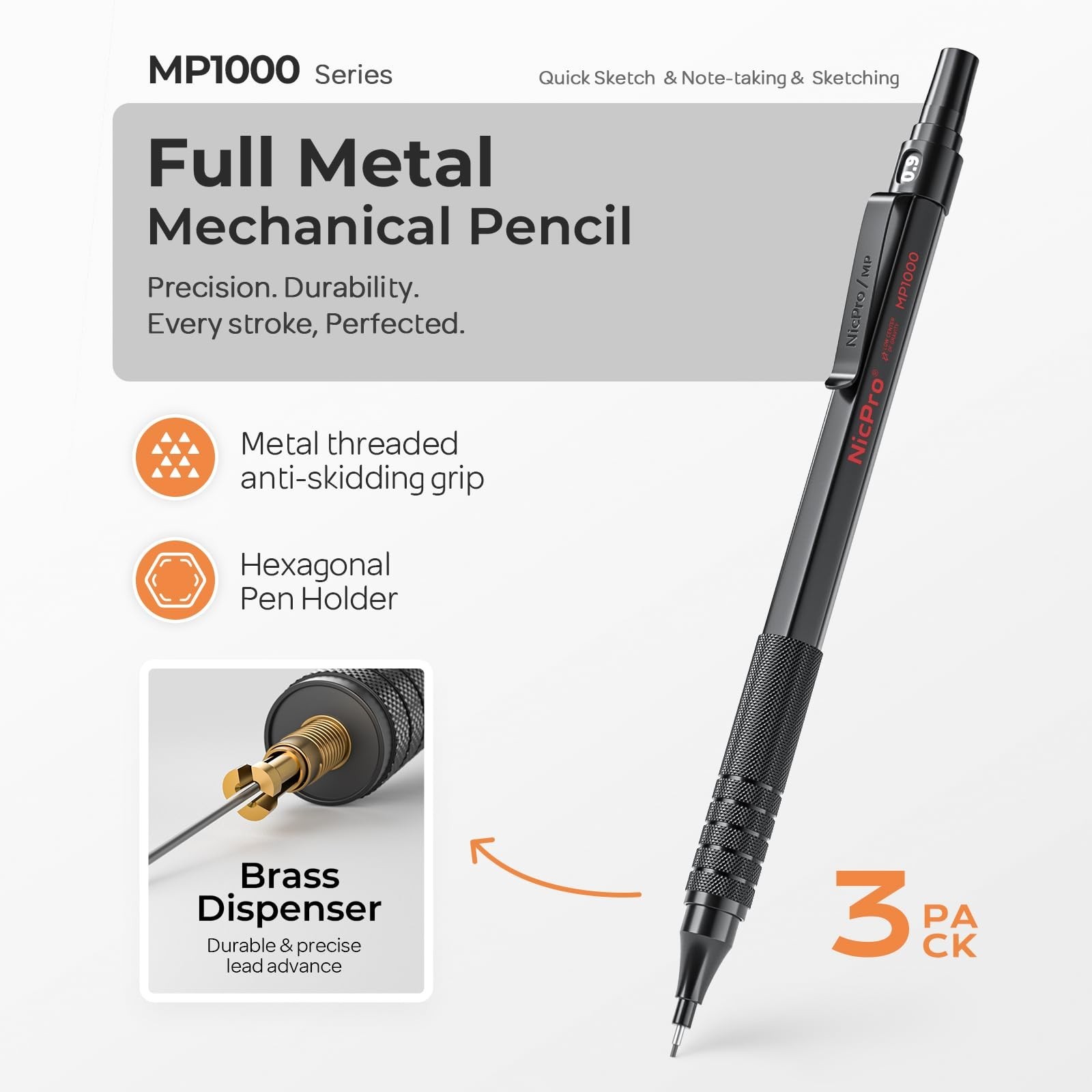0.9mm Mechanical Pencil Set with Case – 3PCS Drafting Pencils, Lead Refills & Er