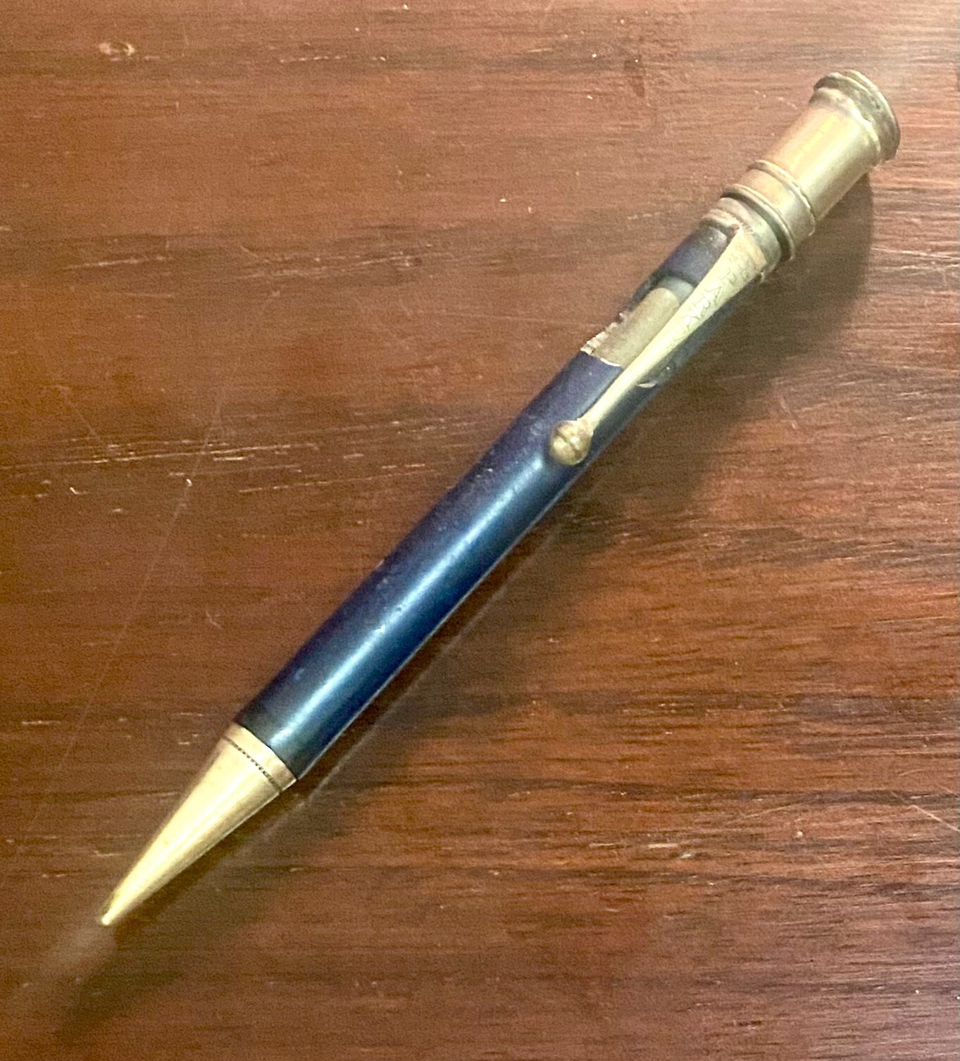 ANTIQUE PARKER DUOFOLD MECHANICAL PENCIL, GOLD PLATED PARTS, BLACK BARREL, c1920