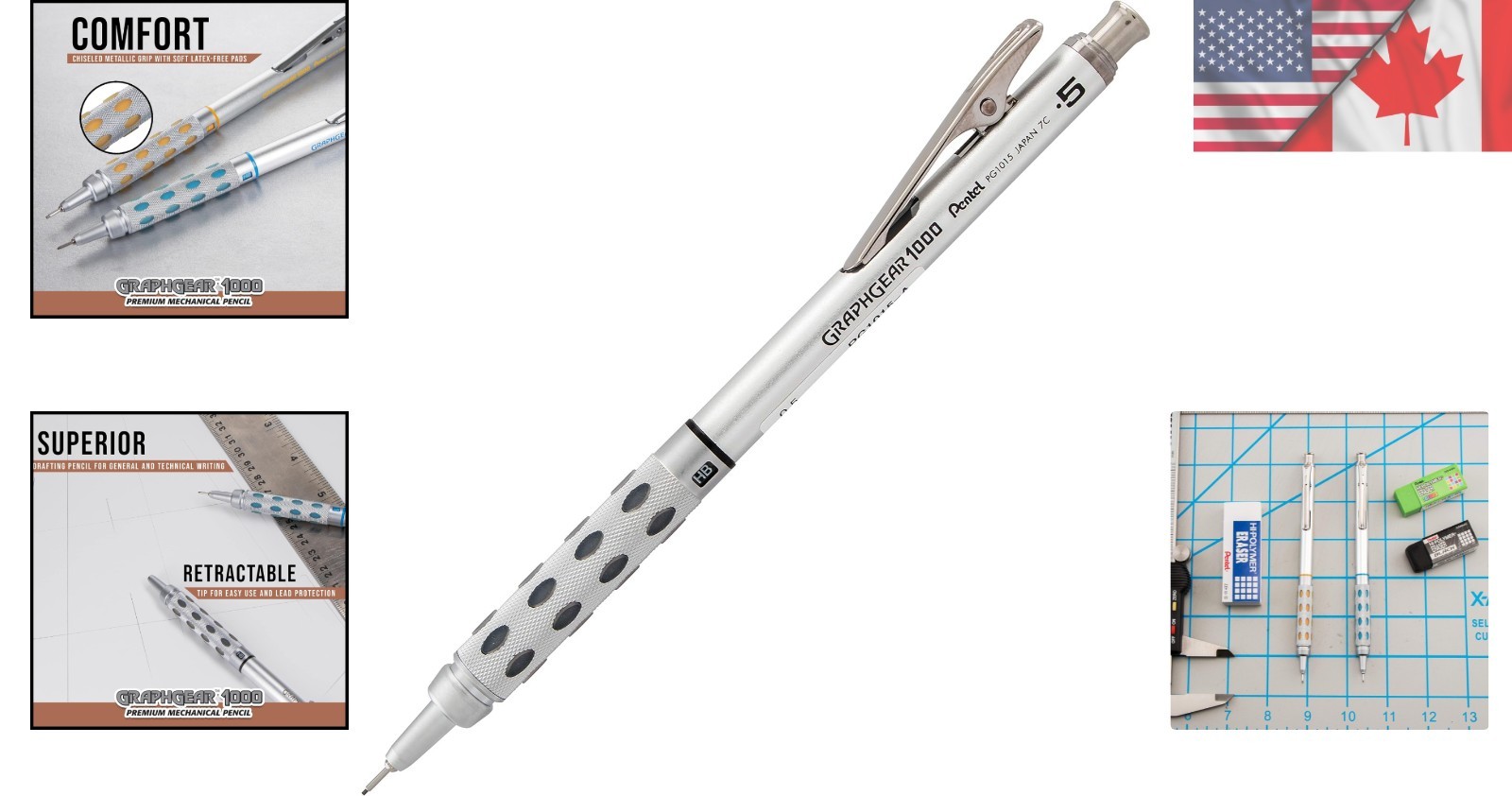 GraphGear 1000 Mechanical Pencil 0.5mm – Black, Ergonomic, Retractable Design
