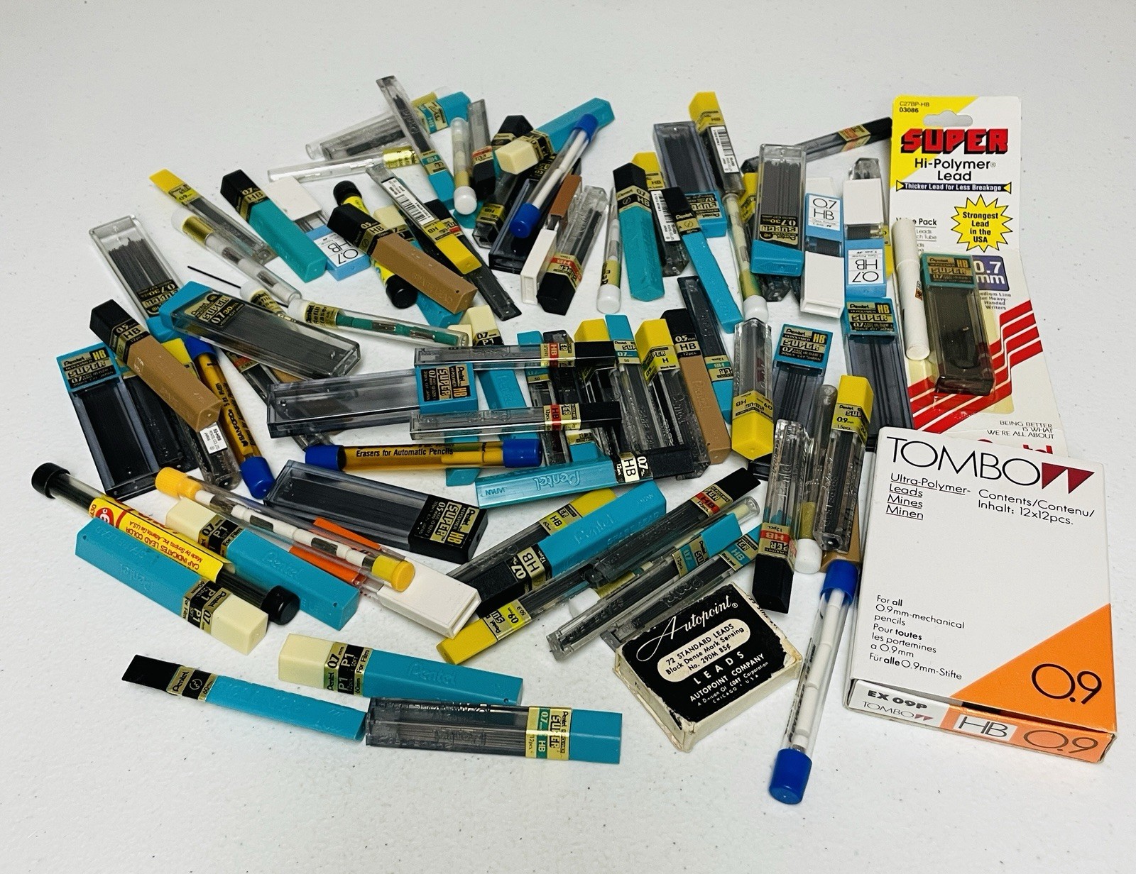 Huge Lot Pencil Leads Refill Hi Polymer Pentel & Erasers Super Mixed