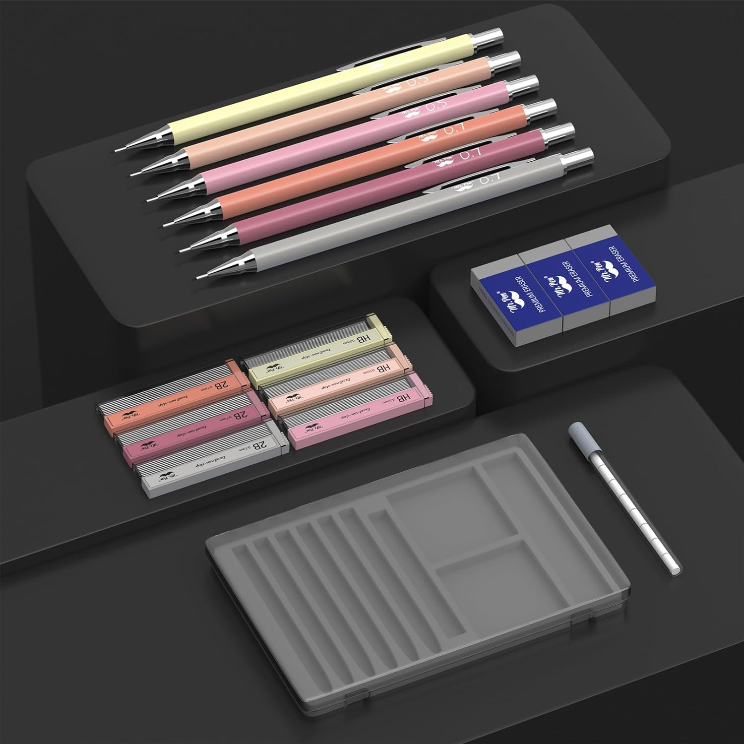 – Mechanical Pencil Set with Lead and Erasers Refills, 6 Pack, Boho Theme, 0.5Mm