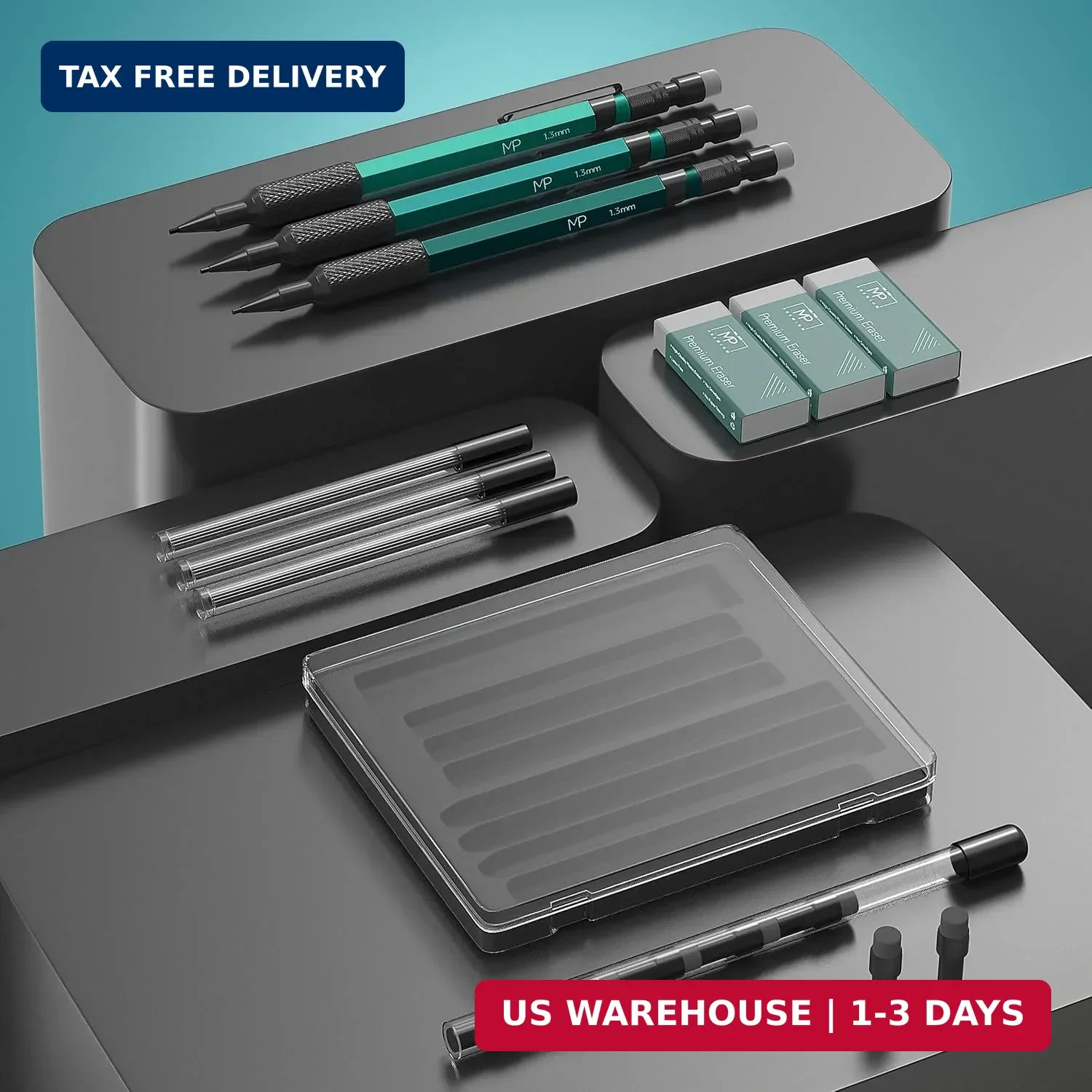 Mr. Pen- Metal Mechanical Pencil Set with Lead Refills & Erasers, 3 Pack | 1.3 m
