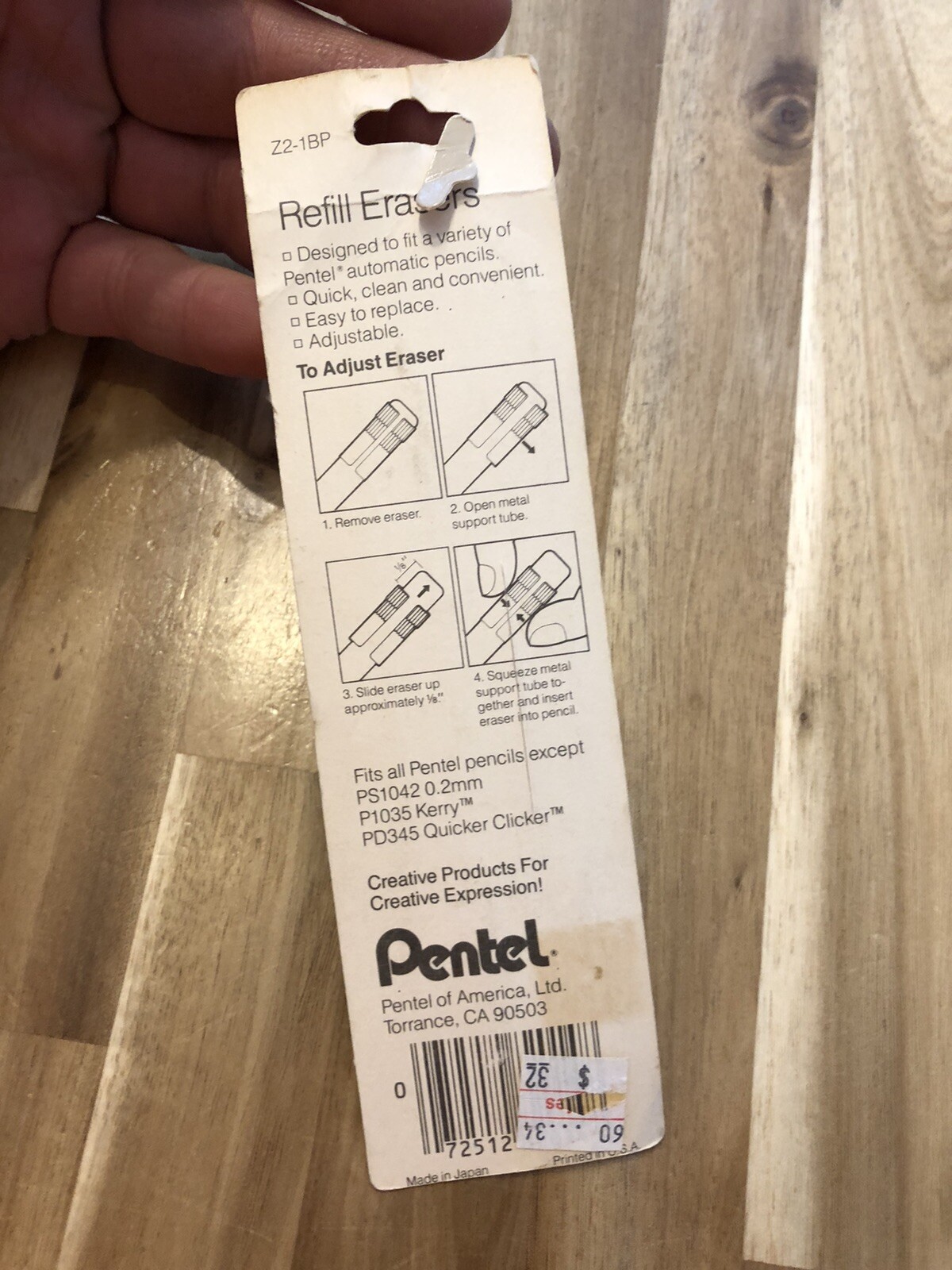 Pentel Automatic Pencil Refill Erasers NEW Z2-1BP NOS Drafting Drawing Art