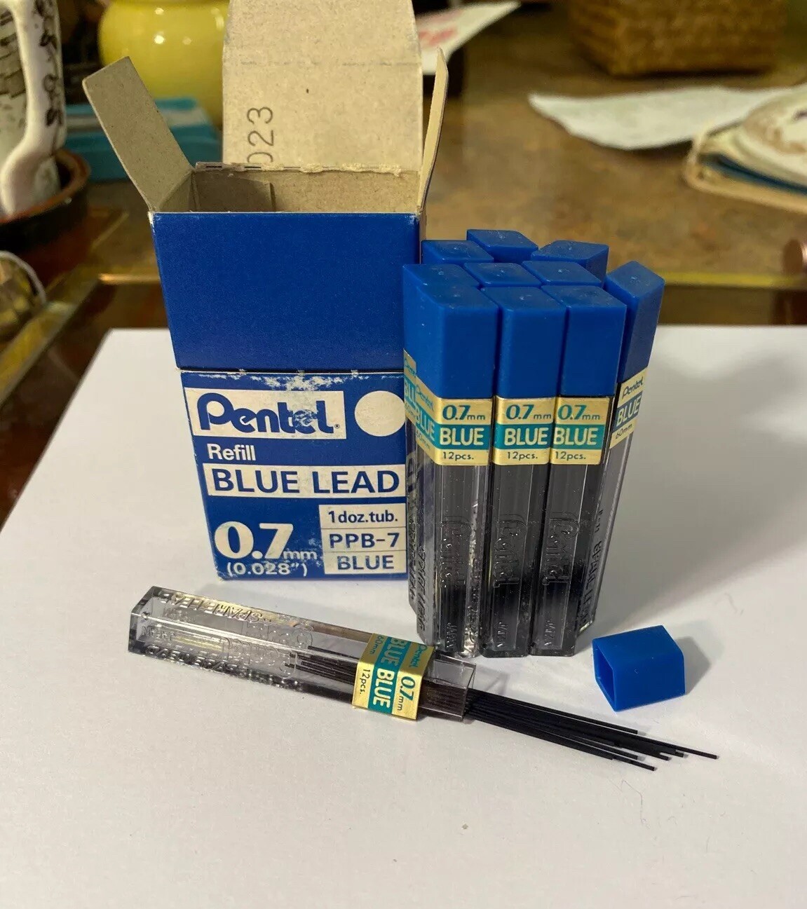 PENTEL 0.7MM Pencil REFILL, Blue LEAD, 11 TUBES (132 STICKS). In Original Box.