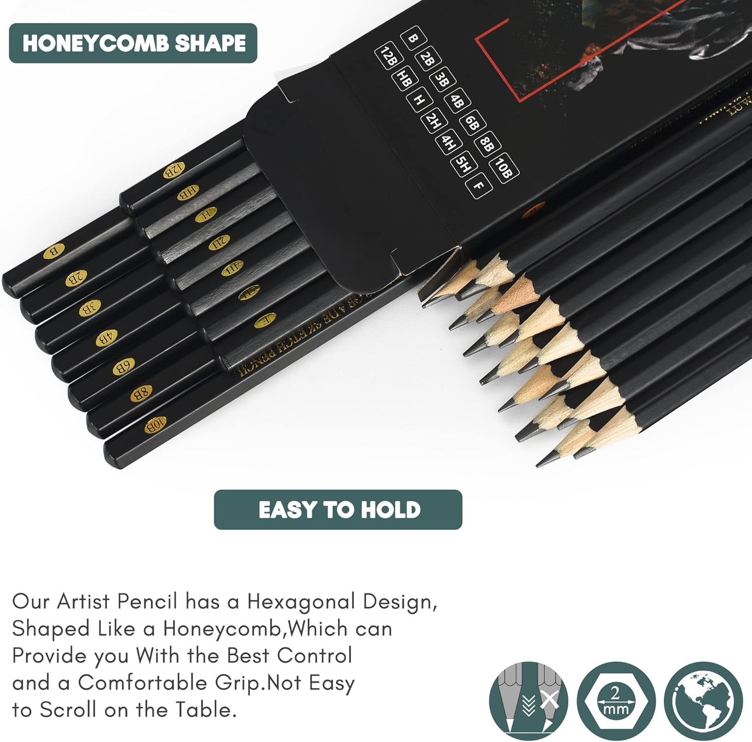 Drawing Pencils Set of 14 (B – 12B) Sketching 14 Count (Pack 1), Black