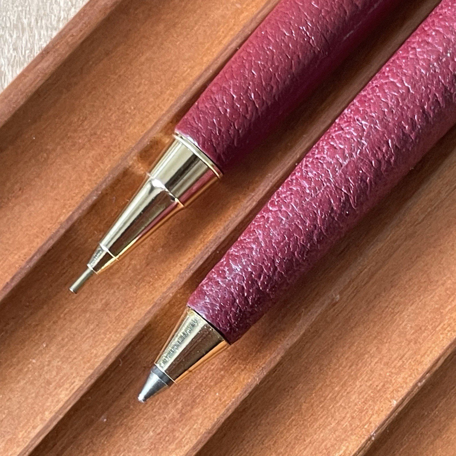 Sailor Mechanical Pencil Ballpoint Pen Set of 2 Leather Barrel Made in Japan