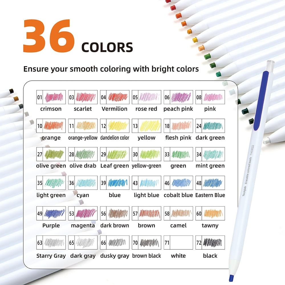 Mechanical Colored Pencils,3.0mm 36Color Erasable Mechanical Pencil Set with …