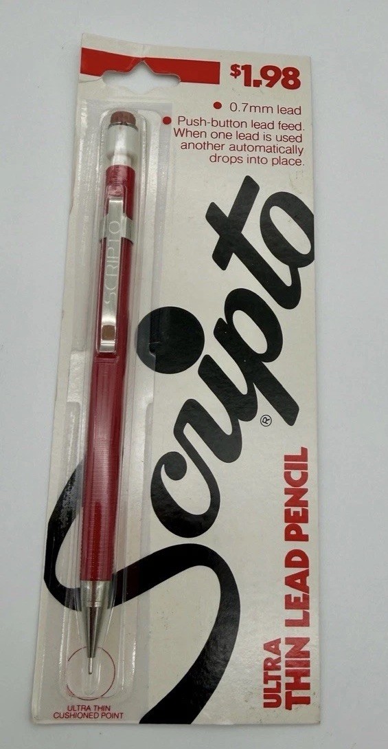 VTG NOS SCRIPTO ULTRA THIN LEAD MECHANICAL PENCIL RED .7mm