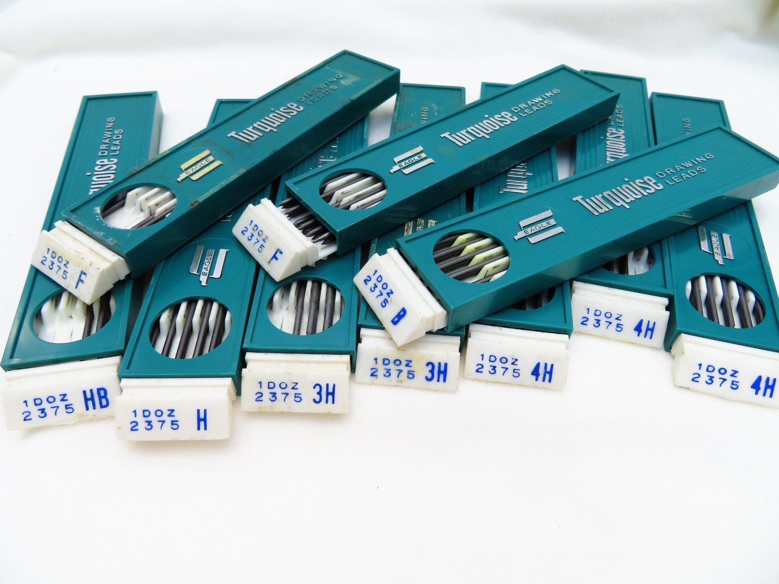 Vintage Eagle Turquoise Drawing Leads 10 Cases Assorted HB H B F 3H 4H Partial