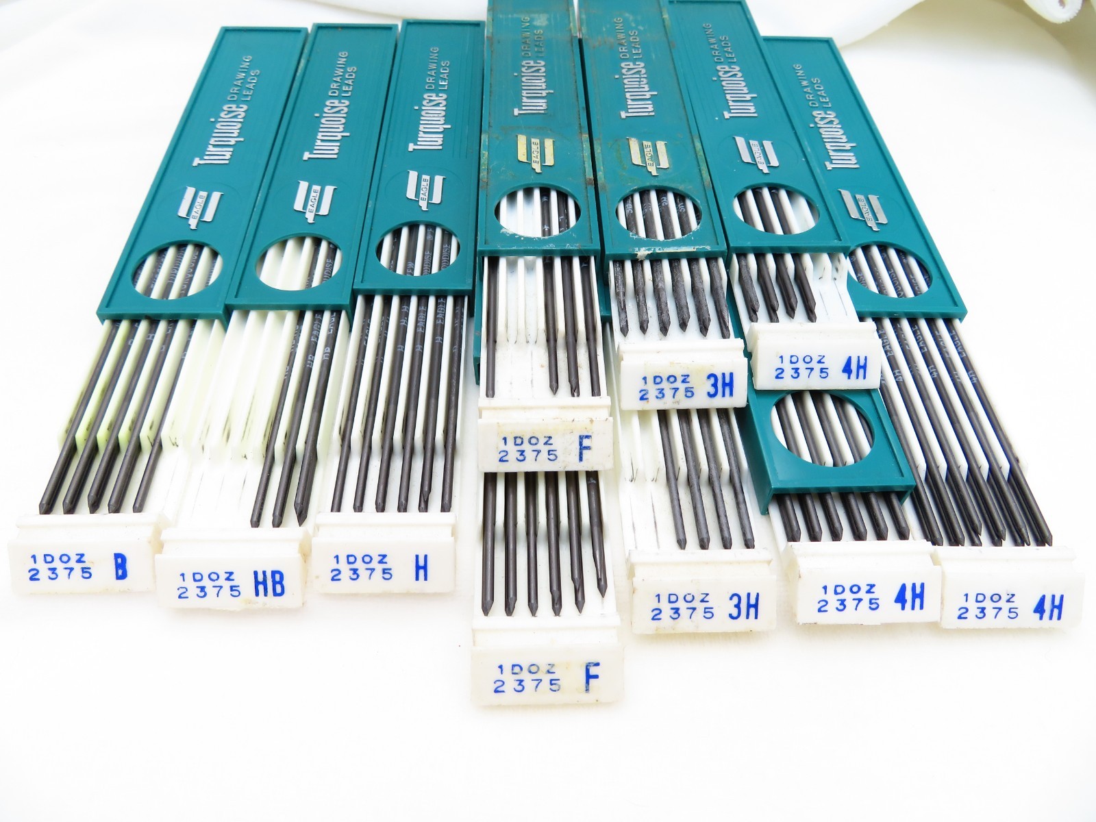 Vintage Eagle Turquoise Drawing Leads 10 Cases Assorted HB H B F 3H 4H Partial
