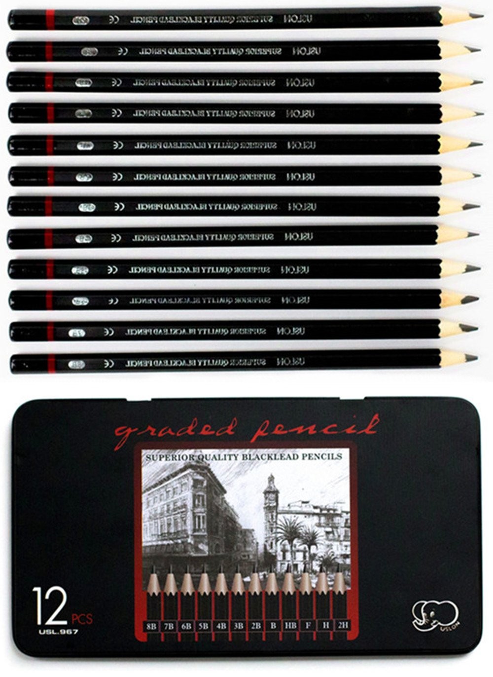 YSLON Professional Sketch pencils Drawing 1 Count (Pack of 12), Black