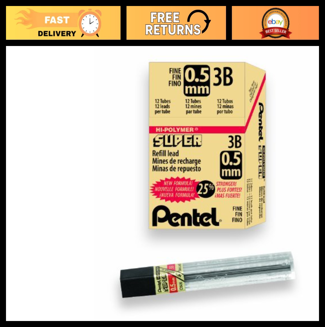 0.5mm Fine 3B Lead Refill – 144 Pieces Super Hi-Polymer Pencil Leads for Writing
