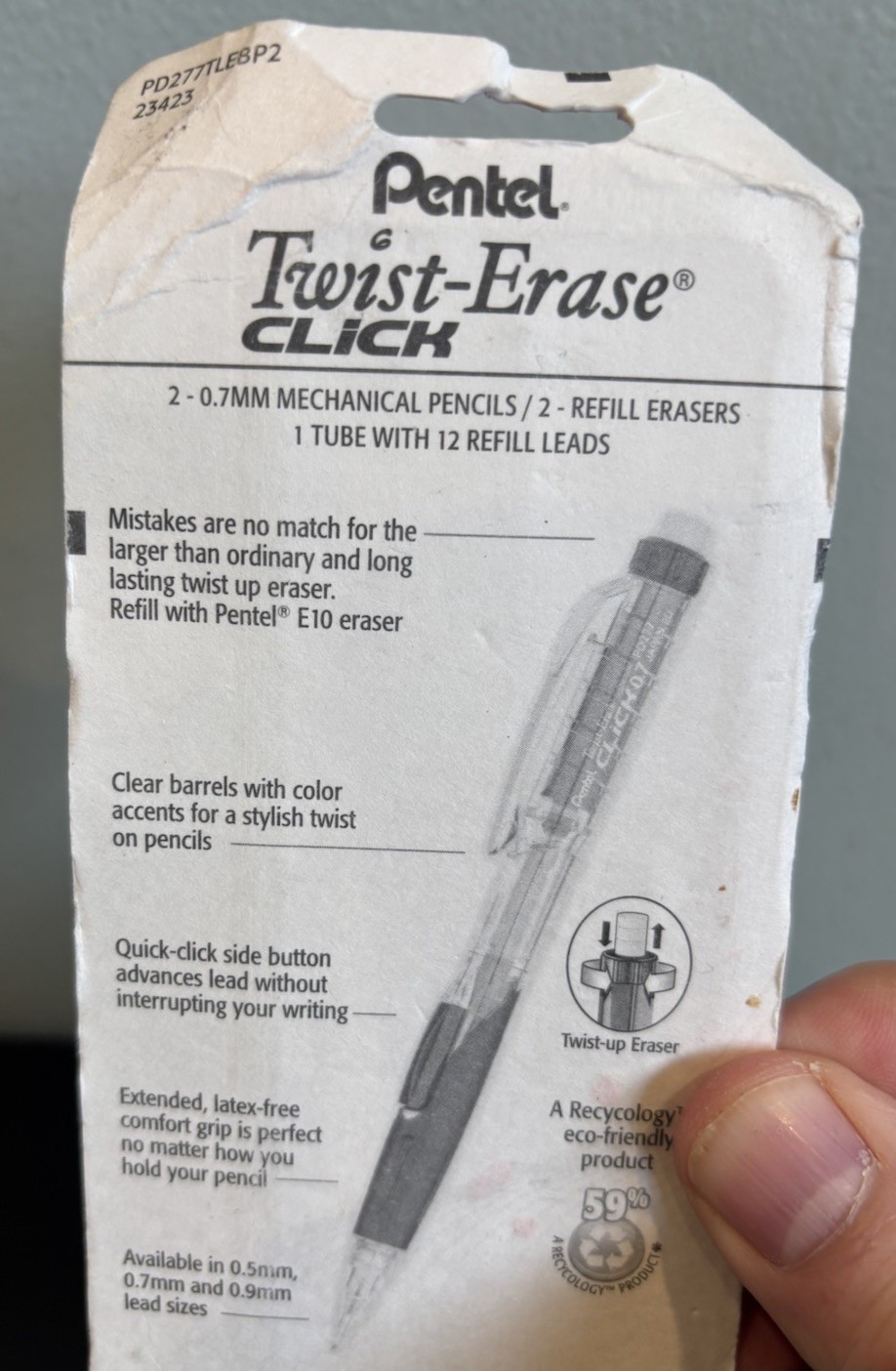 Pentel Twist Erase Click Mechanical Pencil 0.7 mm Slide Click Starter 2 Pack NOS