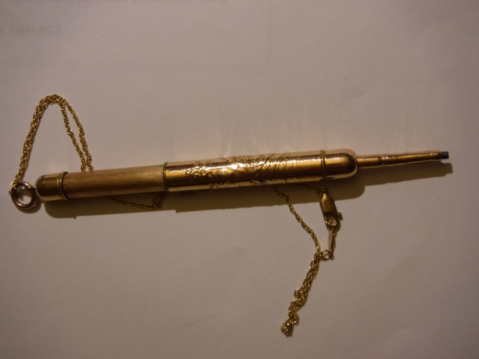 Retractable gold FIlled Pencil with 14KT gold filled chain