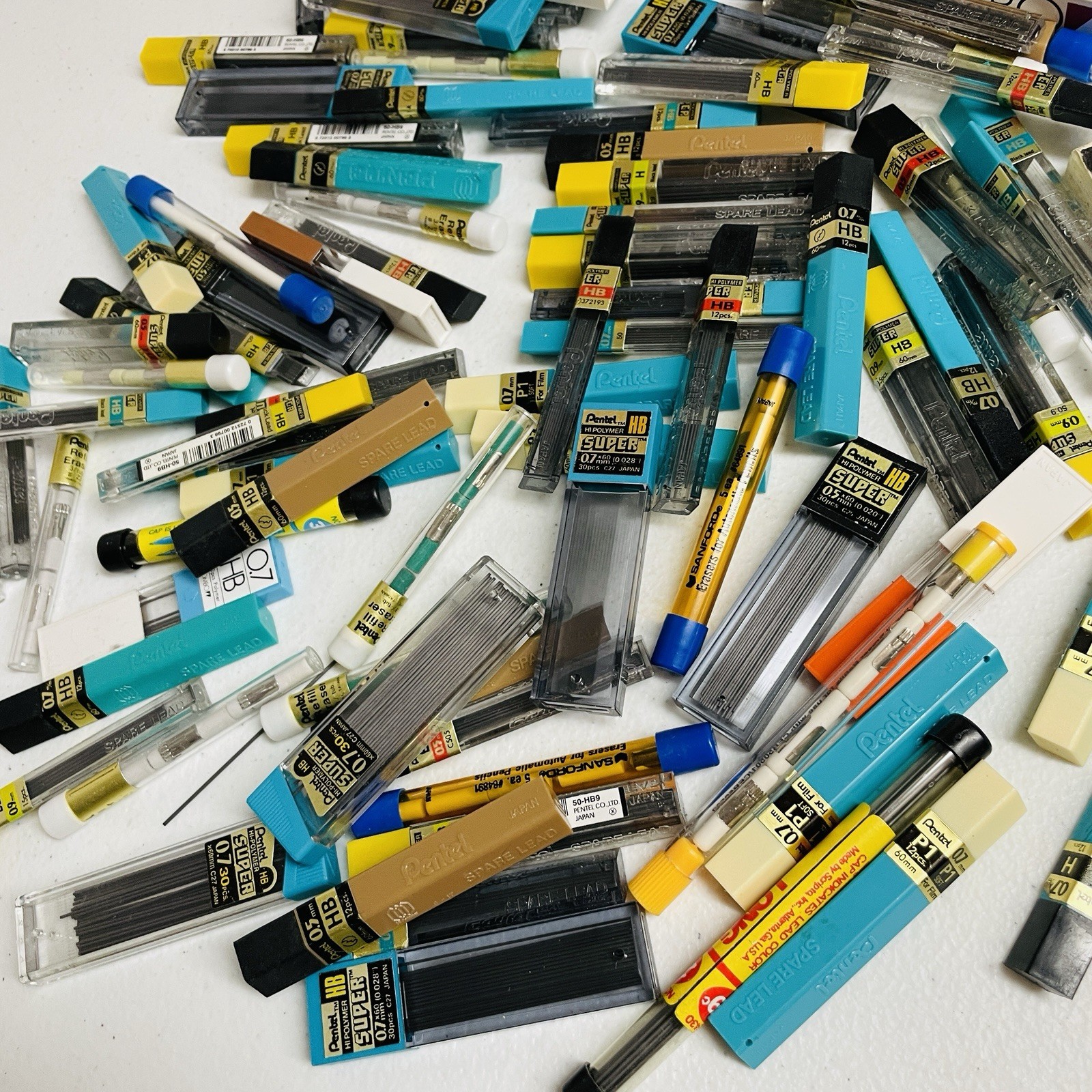 Huge Lot Pencil Leads Refill Hi Polymer Pentel & Erasers Super Mixed