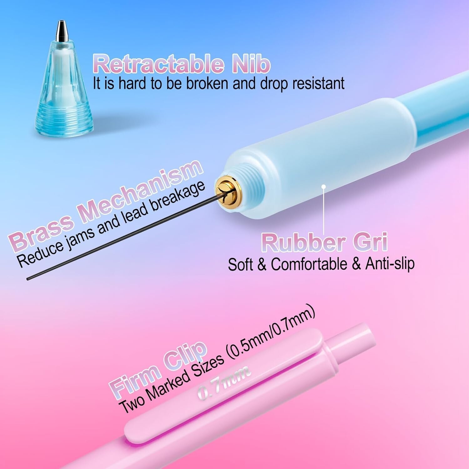 Cute Mechanical Pencil Set, 6PCS Pastel Mechanical Pencils 0.5 & 0.7mm with 3…