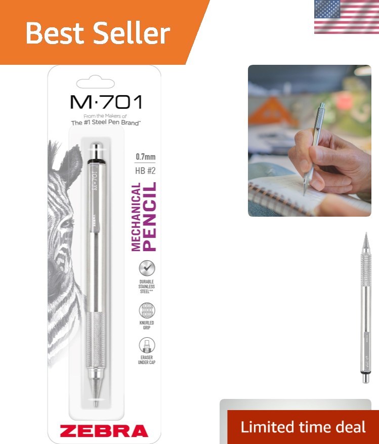 M-701 Mechanical Pencil, 0.7mm Point, Durable Stainless Steel Barrel, Knurled…