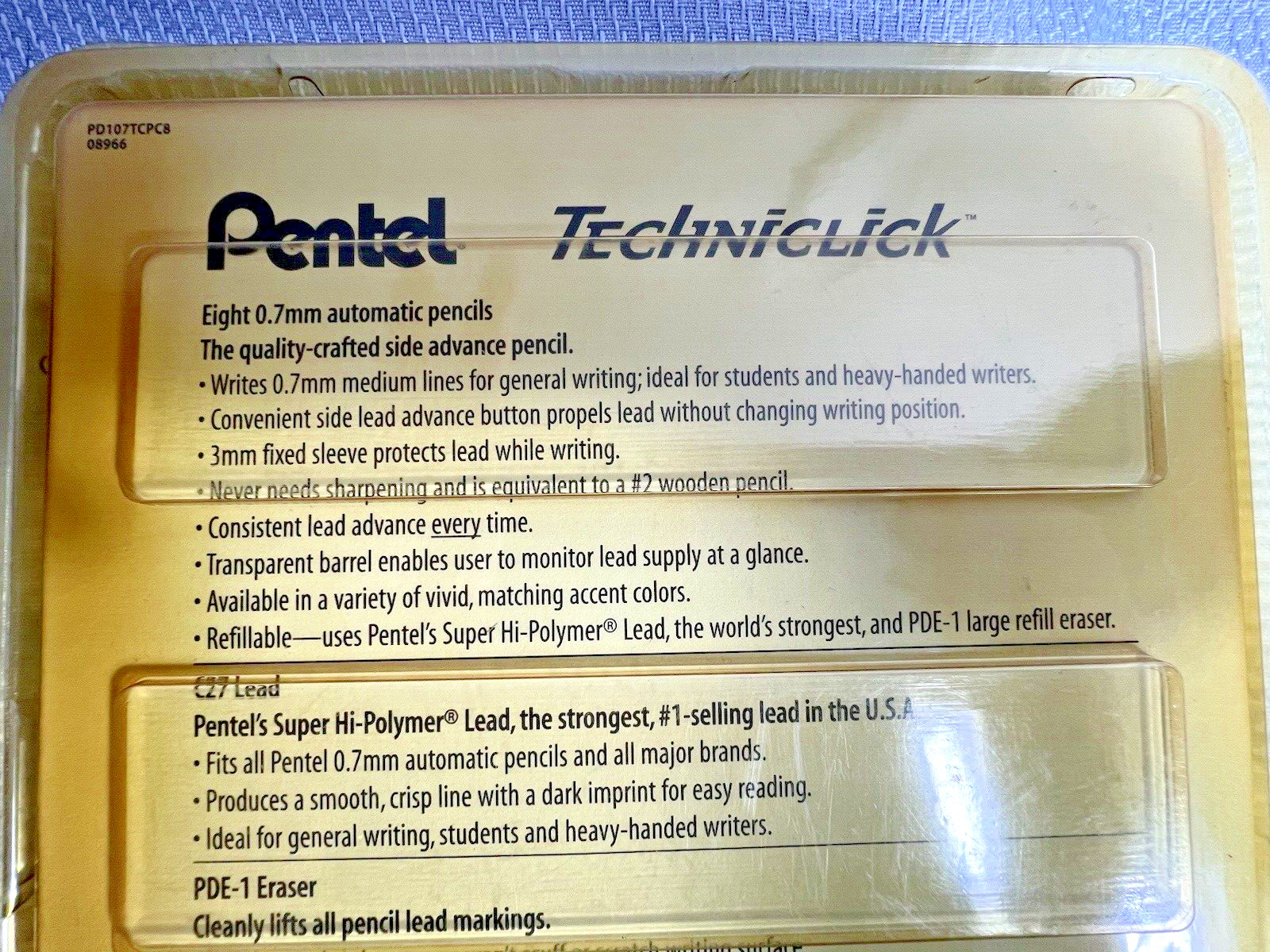 8 Pack Pentel Techniclick 0.7mm Mechanical Pencils PD107T Lead Erasers