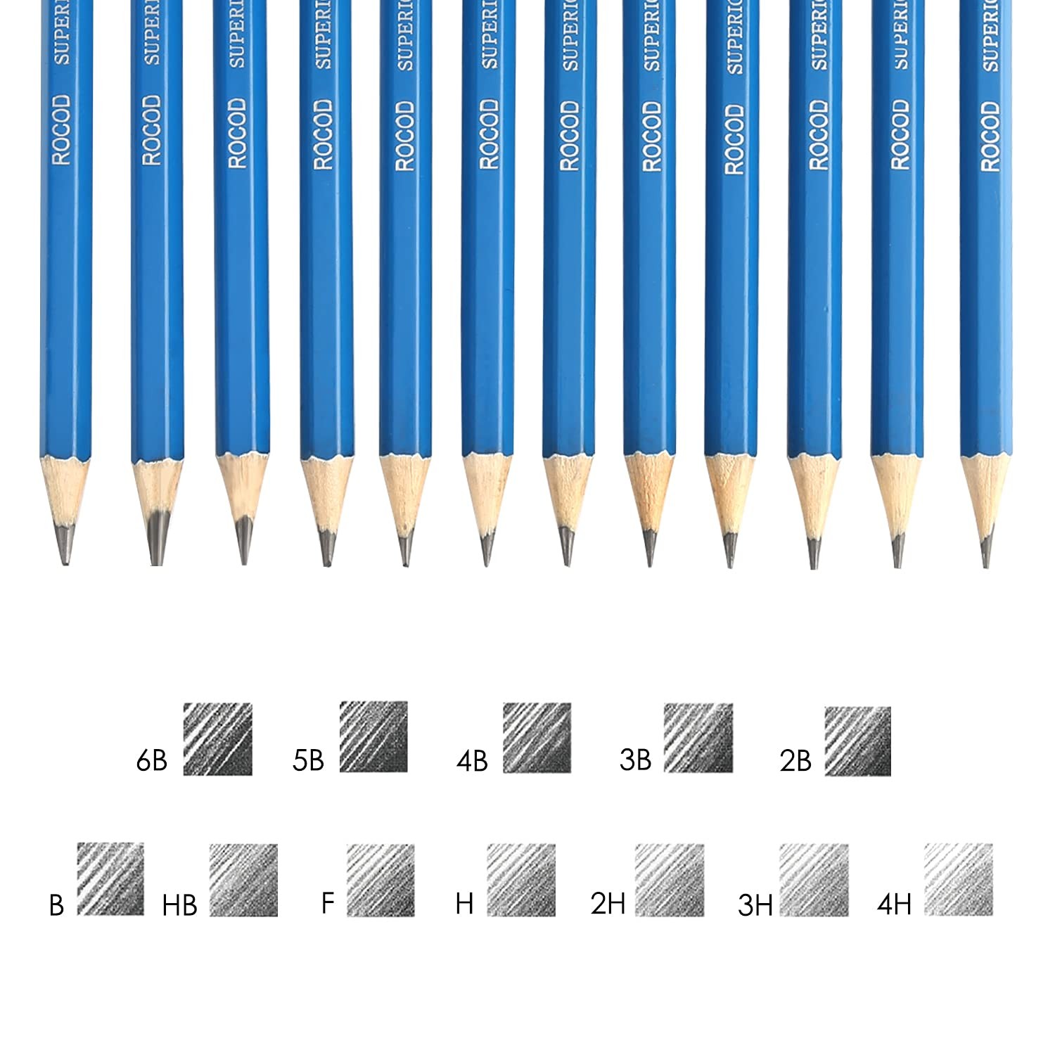 ROCOD Profession Sketch Pencils 6B to 4H for Kids and 16 Piece Set, Graphite