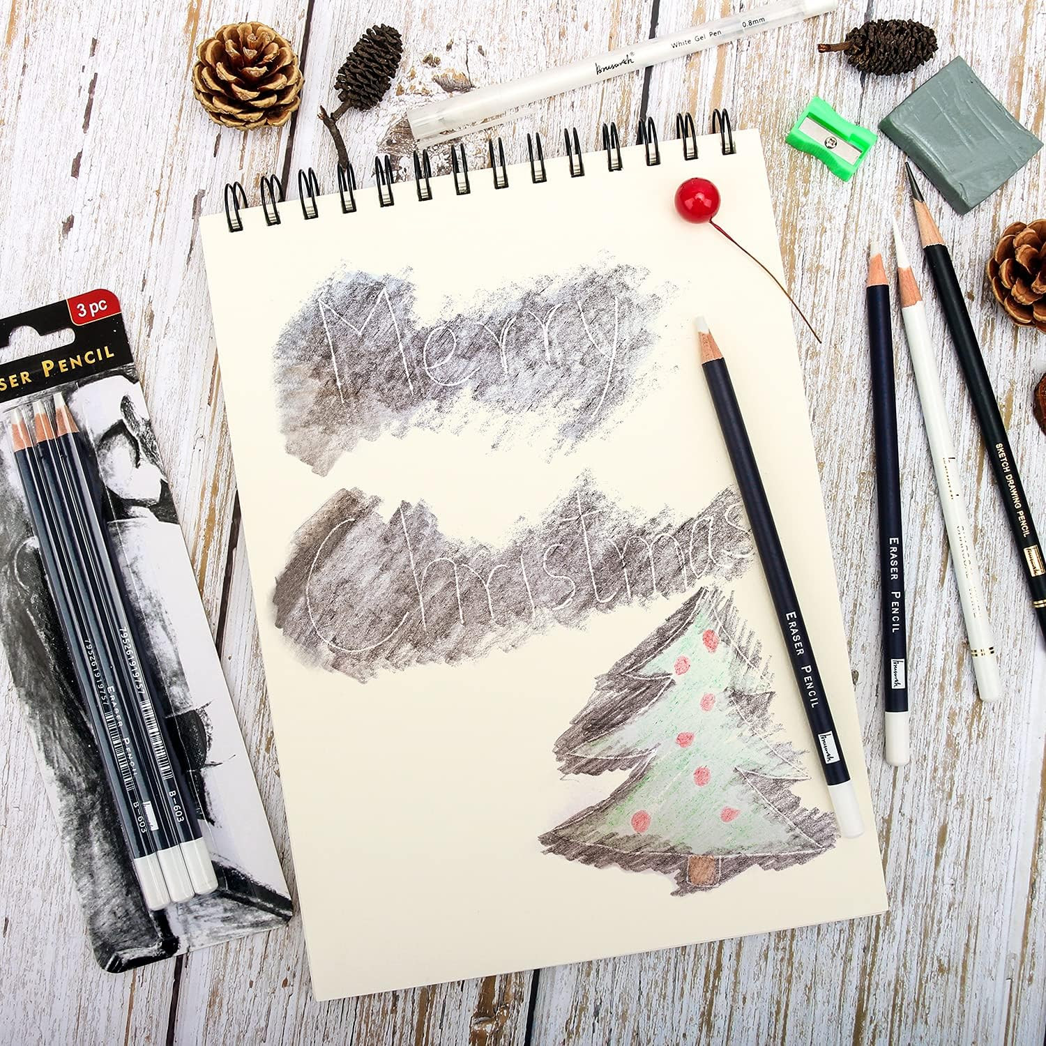3Pc Eraser Set – Fine Detail Eraser for Sketching, Charcoal Drawings & Colored P