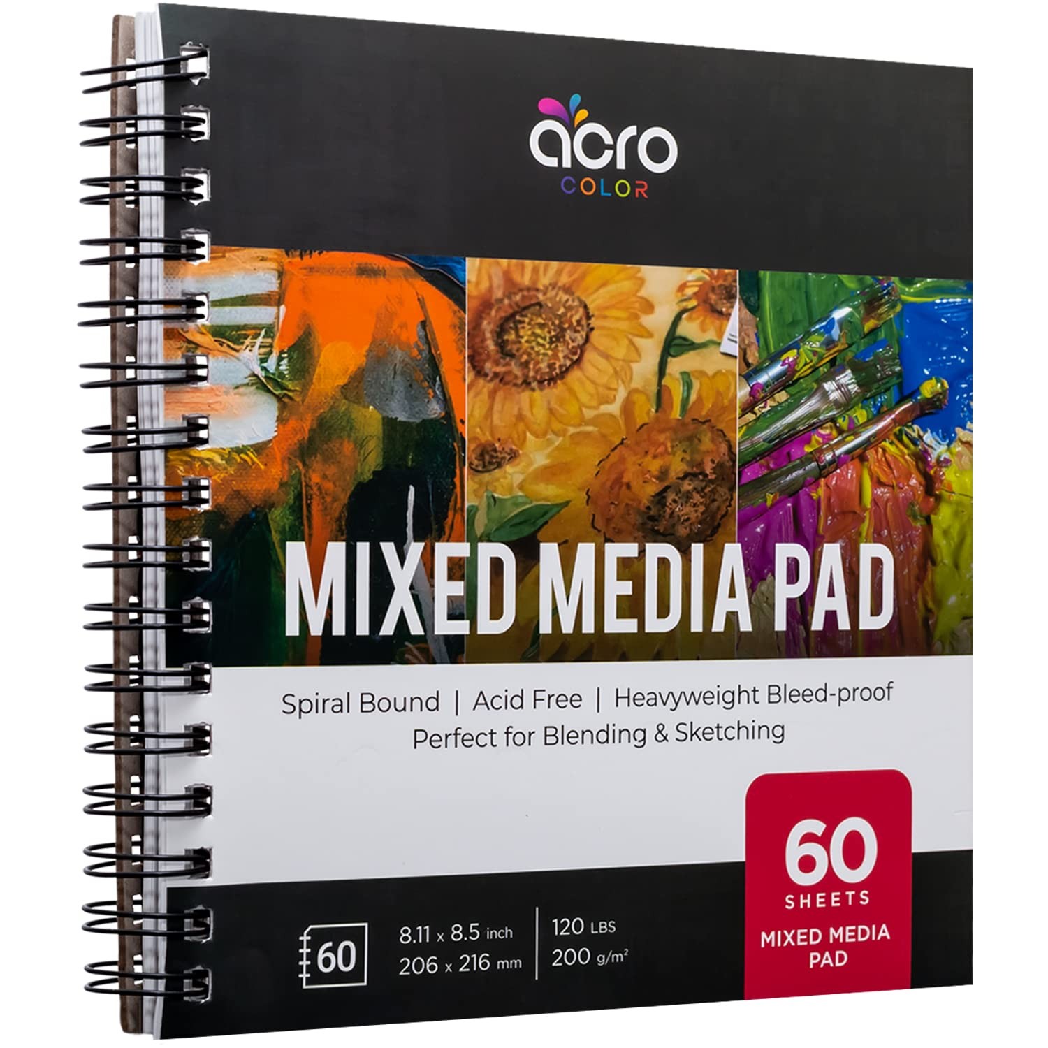 Mixed Media Sketchbook 8.11” x 8.5” | Spiral Bound 8.11 x 8.5, Charcoal