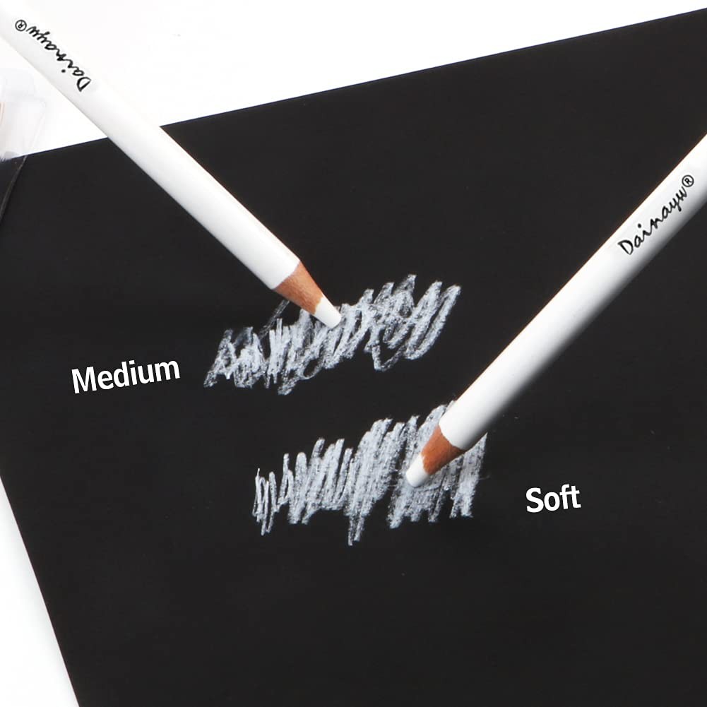 dainayw 6 Pcs White Charcoal Pencils Drawing Set, 1 Count (Pack of 6),