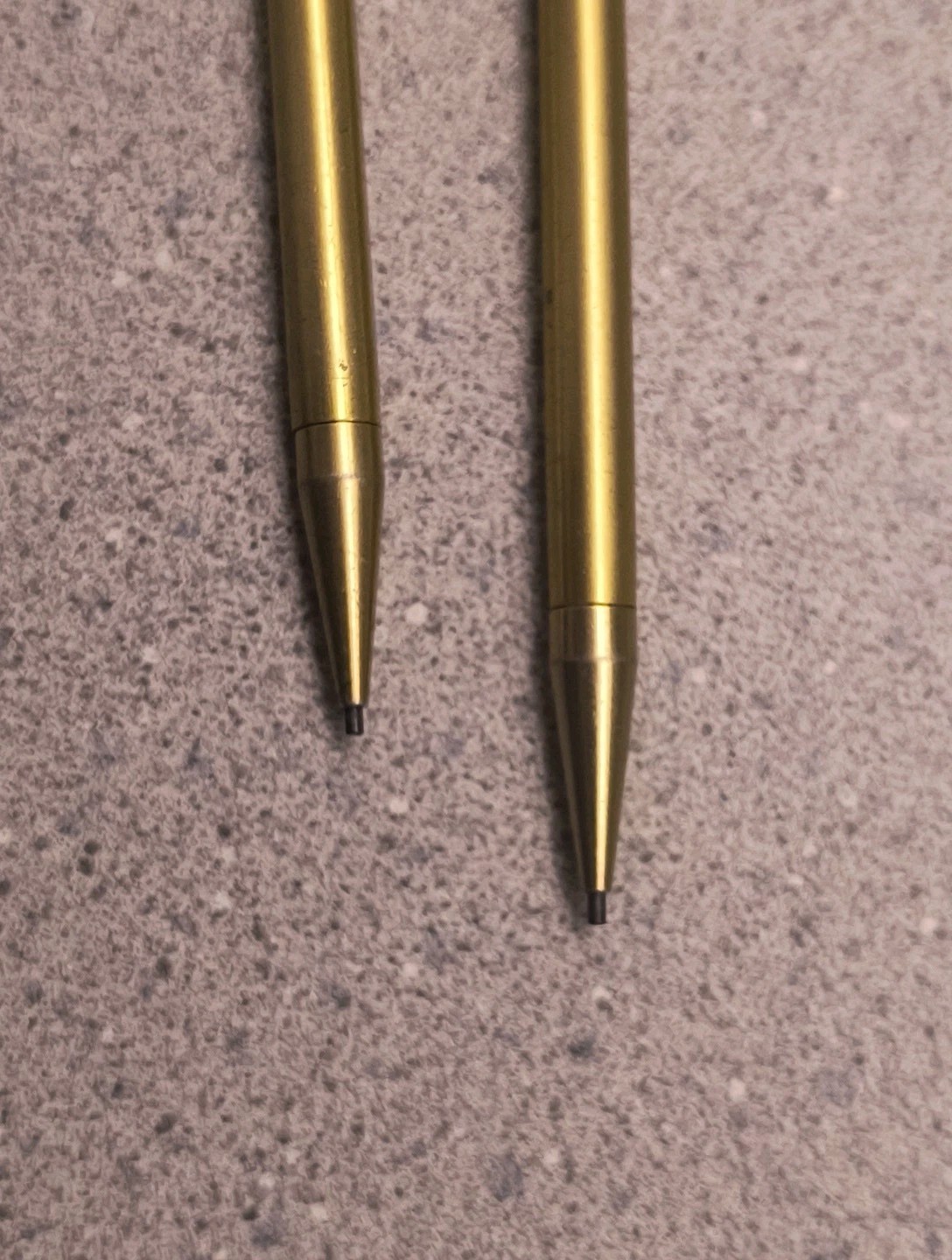 2 Vintage 4 1/4″ Brass Desk Top mechanical pencil with chain. 1.18mm Lead.