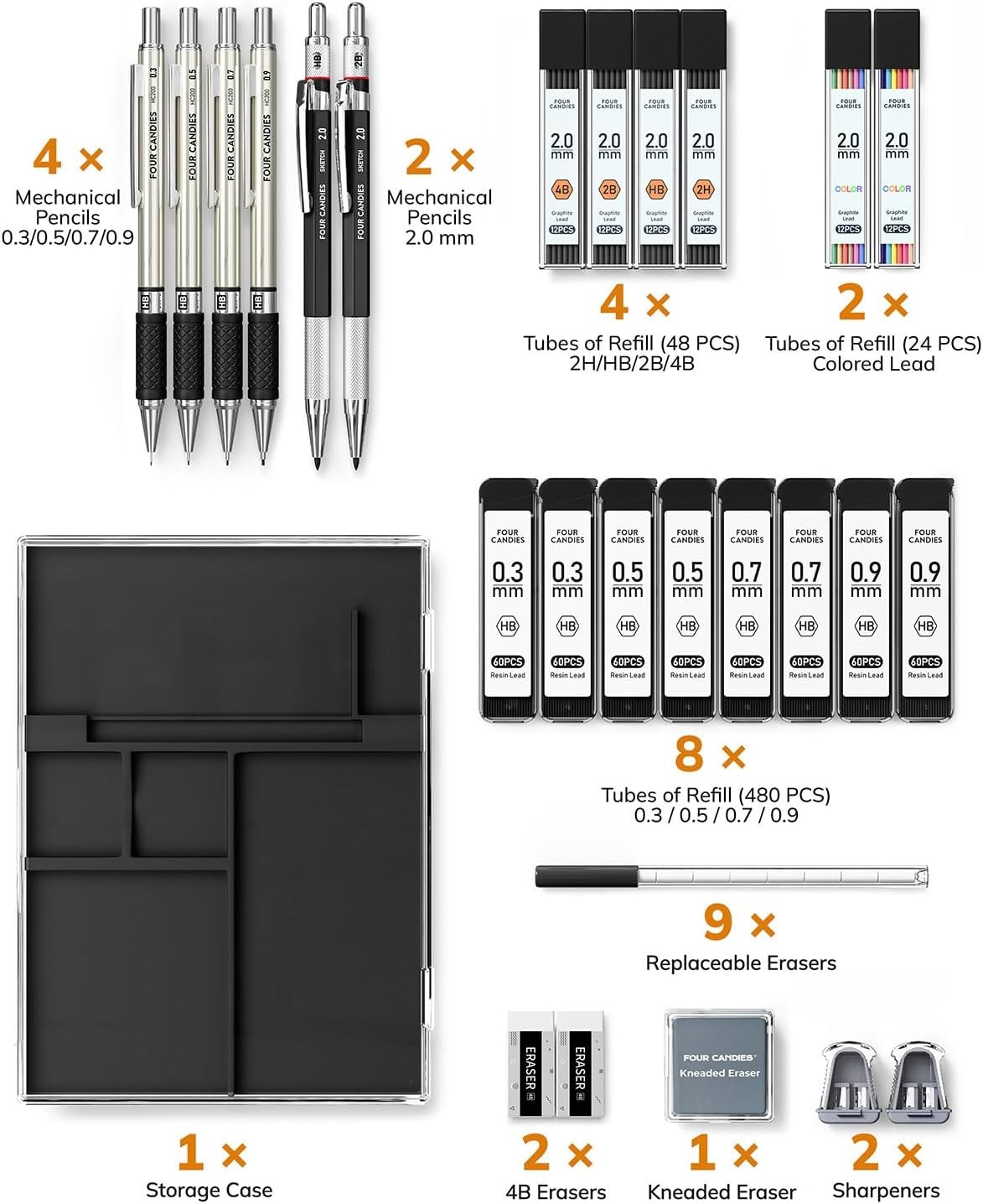 27PCS Mechanical Pencil Set with Case, Art supplies with Metal Pencil