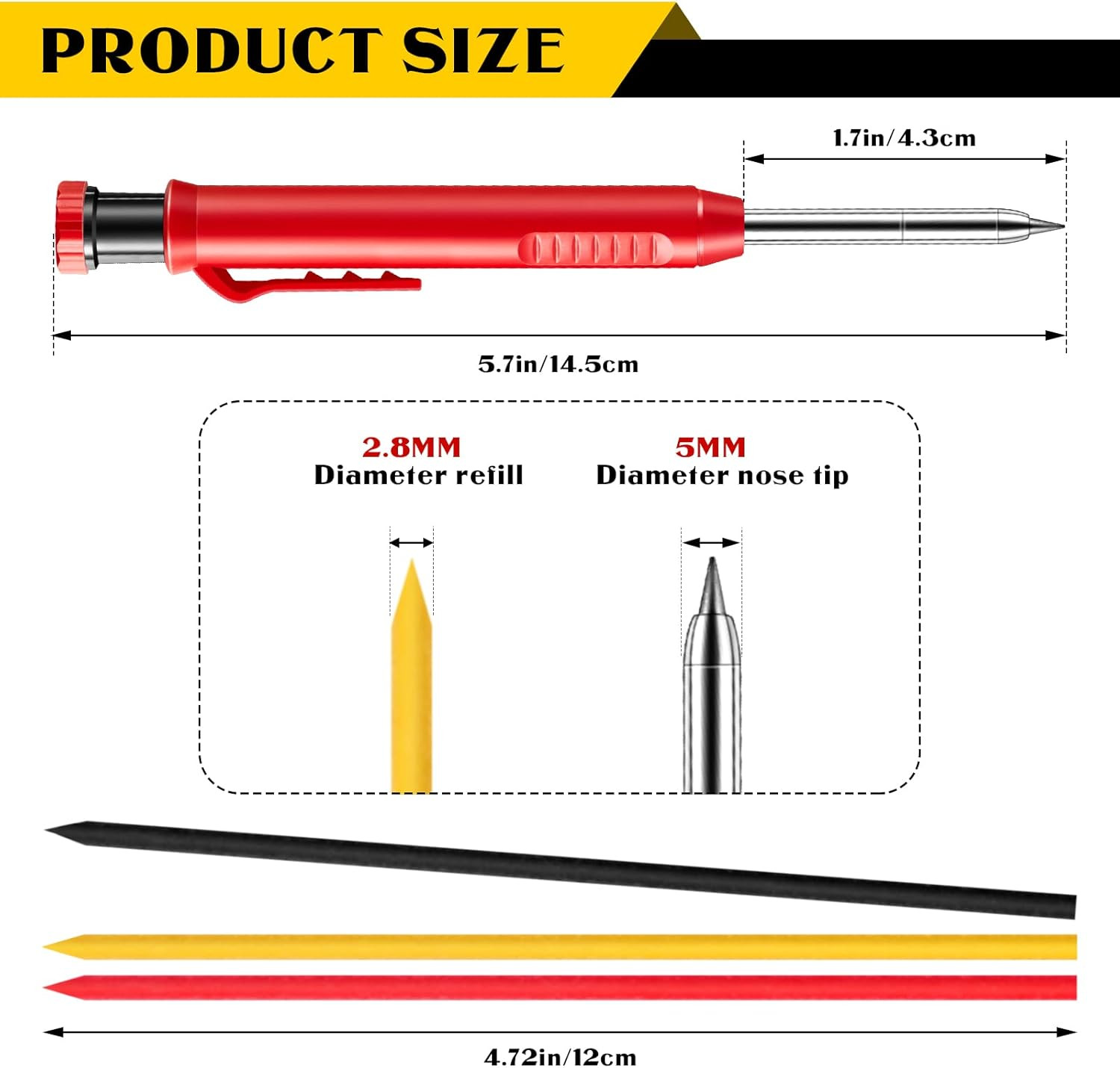10 Pcs Solid Carpenter Pencils with 60 Pcs 2.8mm Refills Long Nosed Deep Hole Me