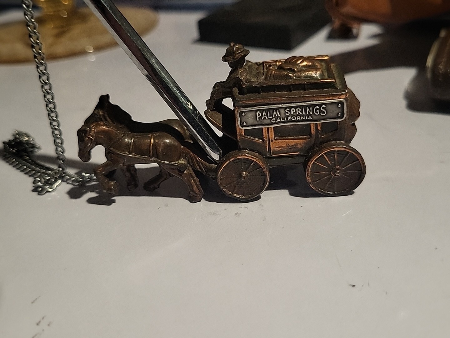 Vintage Japan Twist Mechanical Pencil On Chain Cast Iron Horse Carriage Weight
