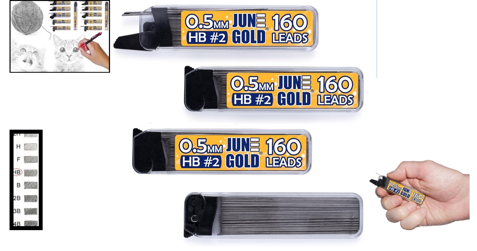 640 HB Graphite Lead Refills – 0.5 mm Fine Thickness, Break Resistant, 4 Disp…