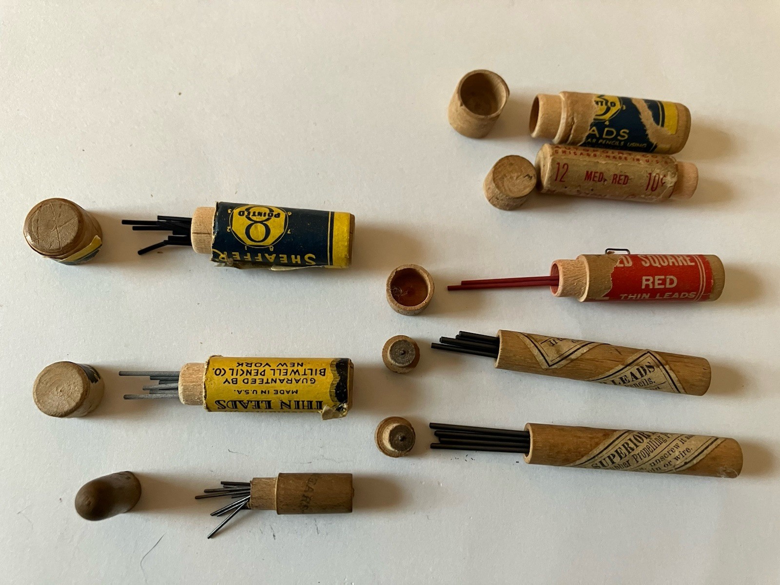 Vintage Lot 8 Mechnical Pencil Leads Wood Wooden Tubes w/ Some Leads